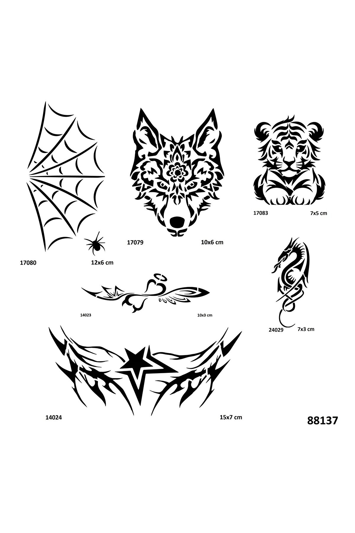 Ai̇rbrush Tattoo Vahsi̇ Kanat 6 Adet Stenci̇l D&ouml;vme Kalıbı Spreysi̇z Sadece Şablon