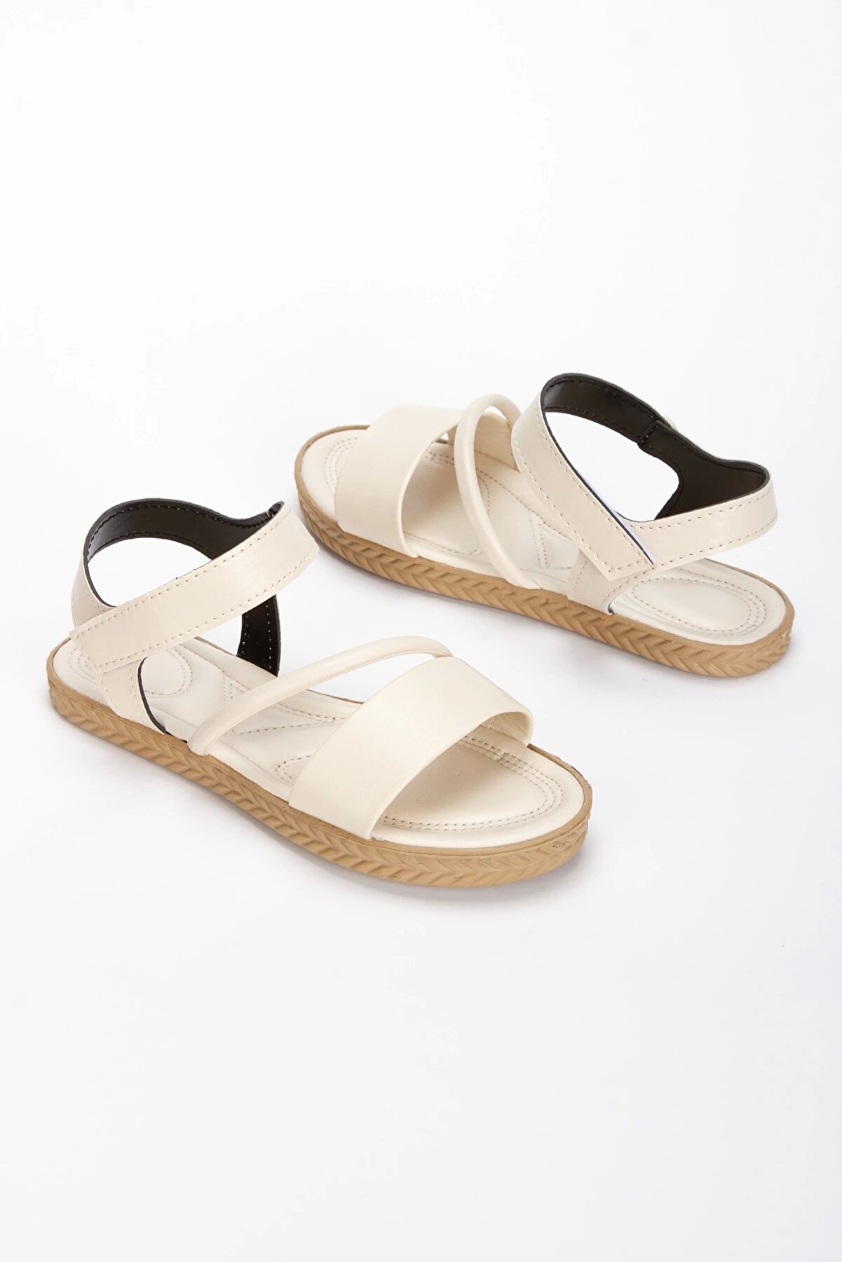 Gult Kadın Düz Kısa Taban Uygun Sandalet Bej