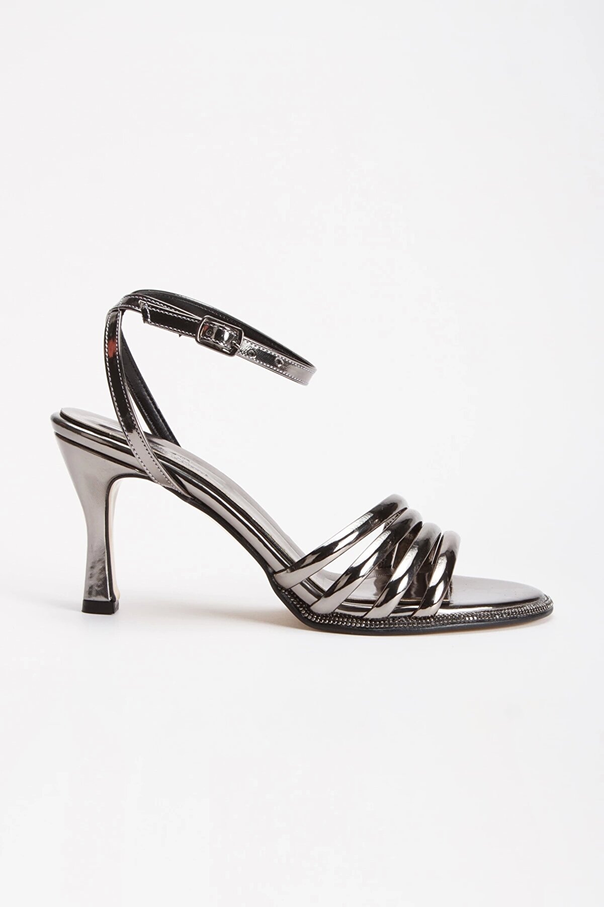 Gult Kadın Taşlı İnce Topuklu Abi̇ye Ayakkabı Plati̇n Ayna