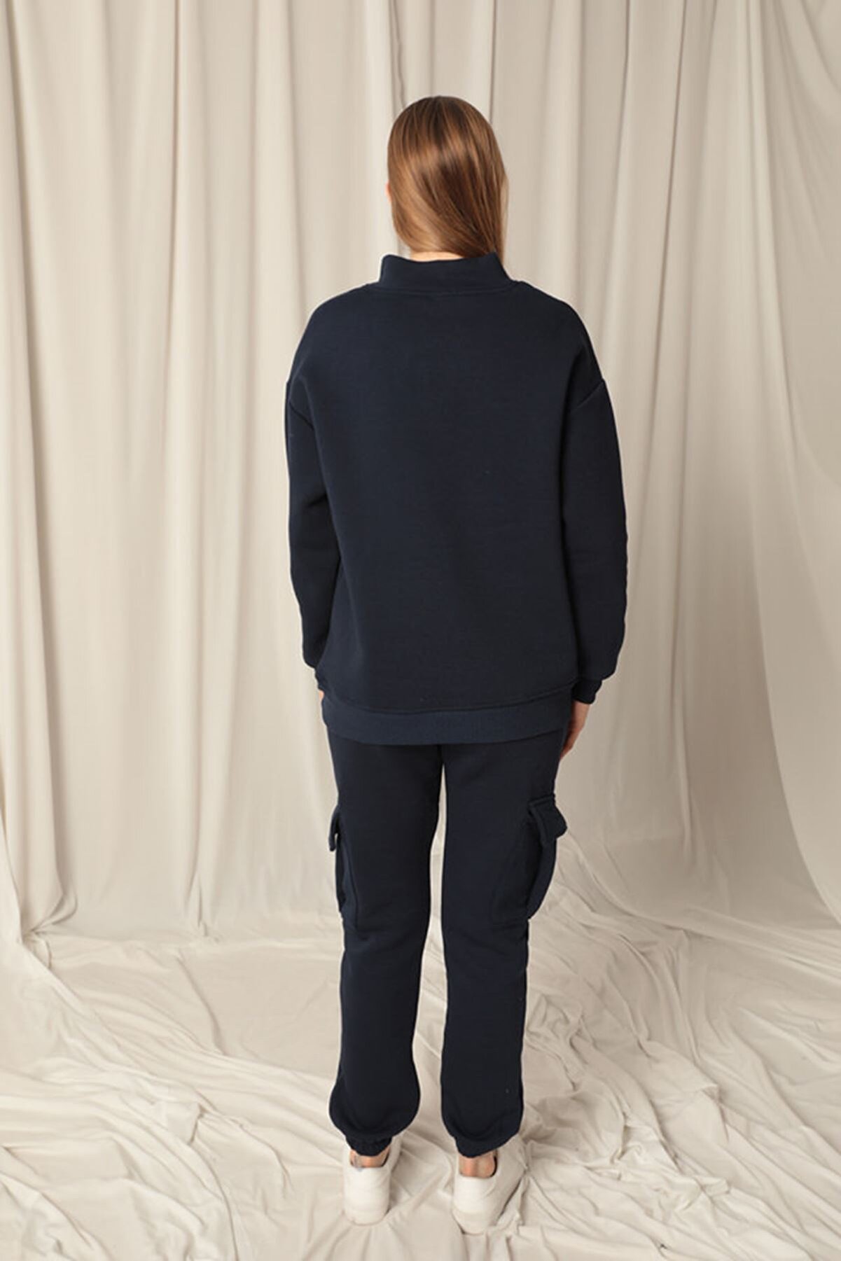 Znd Fashi̇on &Uuml;&ccedil; İpli̇k Di̇k Yaka Yarım Fermuarlı Kadın Laci̇vert Sweat