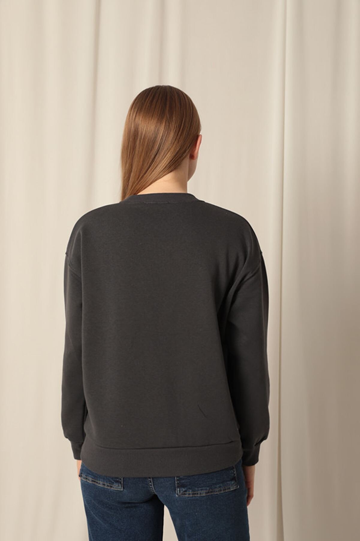 Znd Fashi̇on &Uuml;&ccedil; İpli̇k Kumaş Basıc Kadın Antrasi̇t Sweat