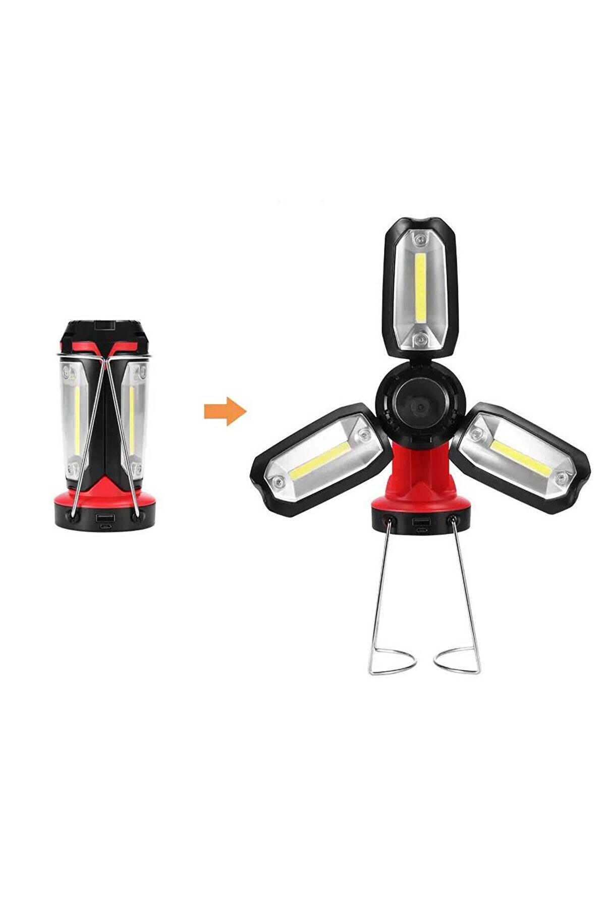 evimdeyokyok Şarjlı Katlanabilir 3 XCob Led + 3W Led Çok Fonksiyonlu Kamp Feneri P-8801 TdrTR