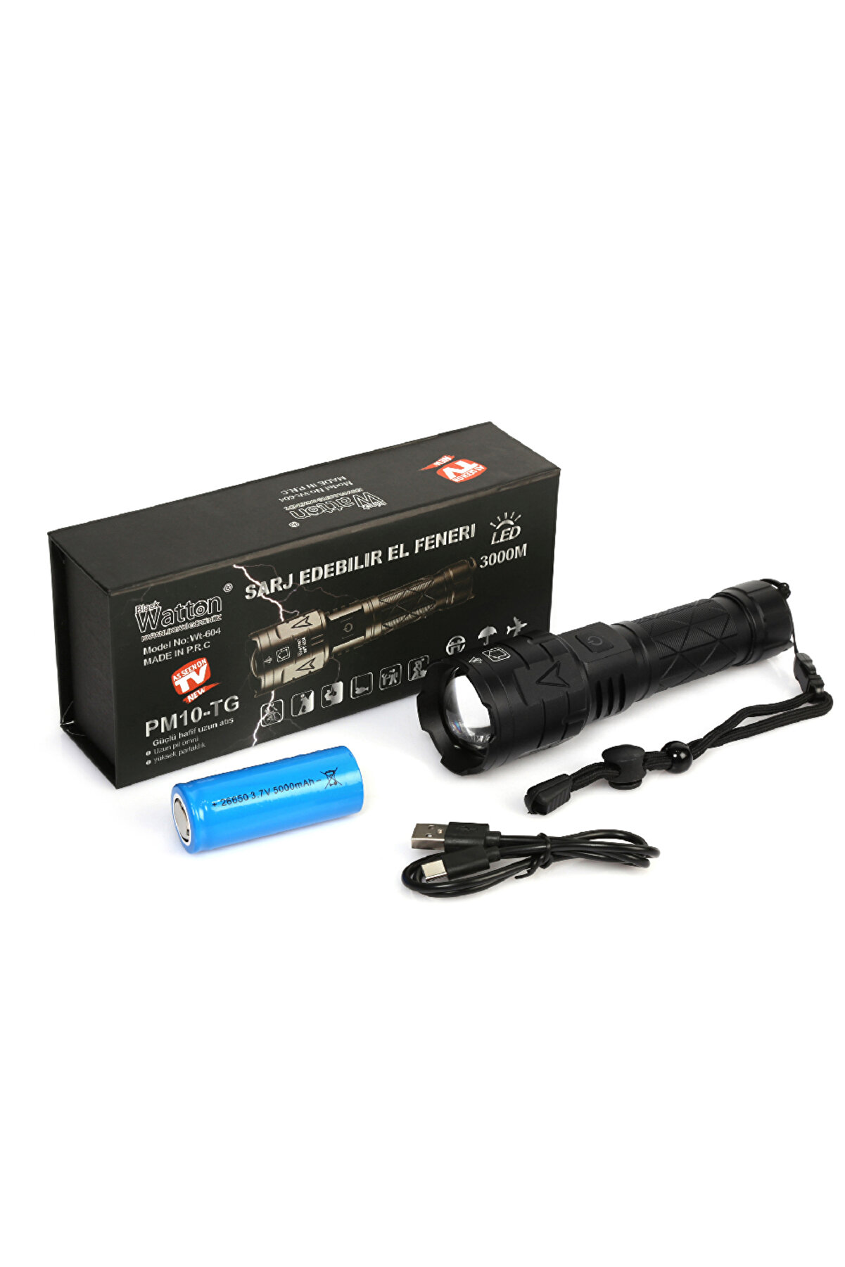 3000 Lümen Güçlü El Feneri̇ Watton Wt-604 Tdrtr