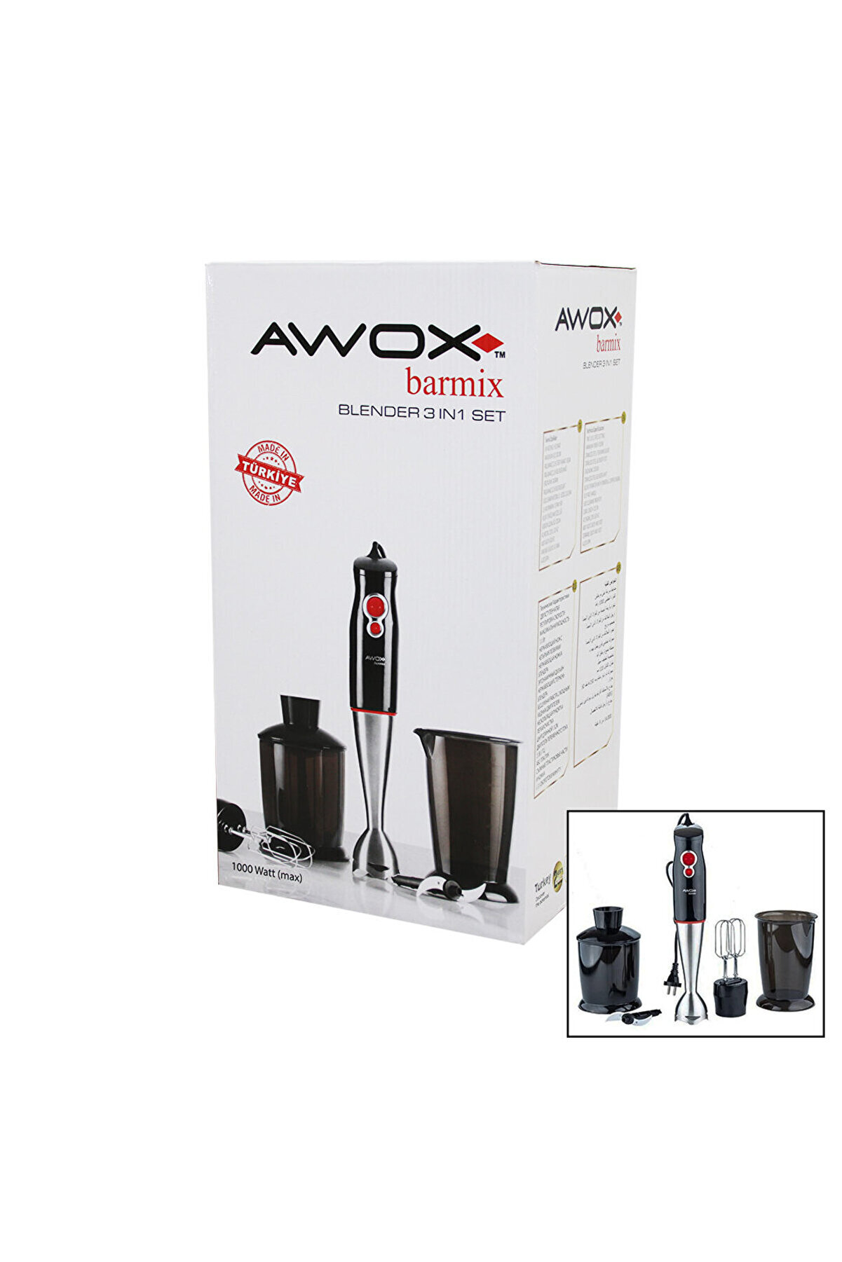 Go İthalat Awox Barmi̇x 3İn1 Blender Seti̇ &Ccedil;eli̇k 2Li̇ Mi̇kser &Ccedil;eli̇k Rondo Bı&ccedil;ak &Ccedil;eli̇k 4 Kanatlı Bı&ccedil;ak 1000W