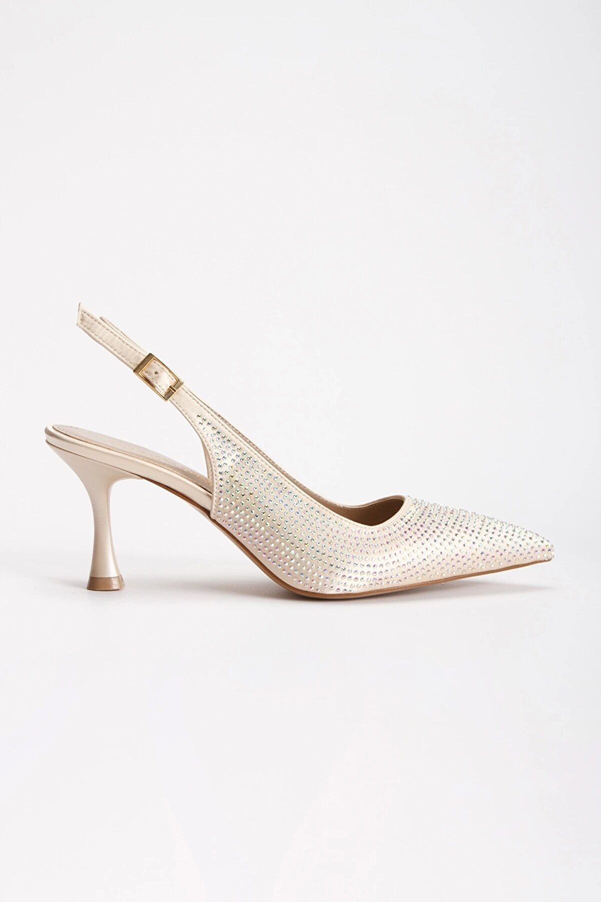 Gult Kadın Burnu Kapalı Arkası A&ccedil;ık Gece Ayakkabısı Altın