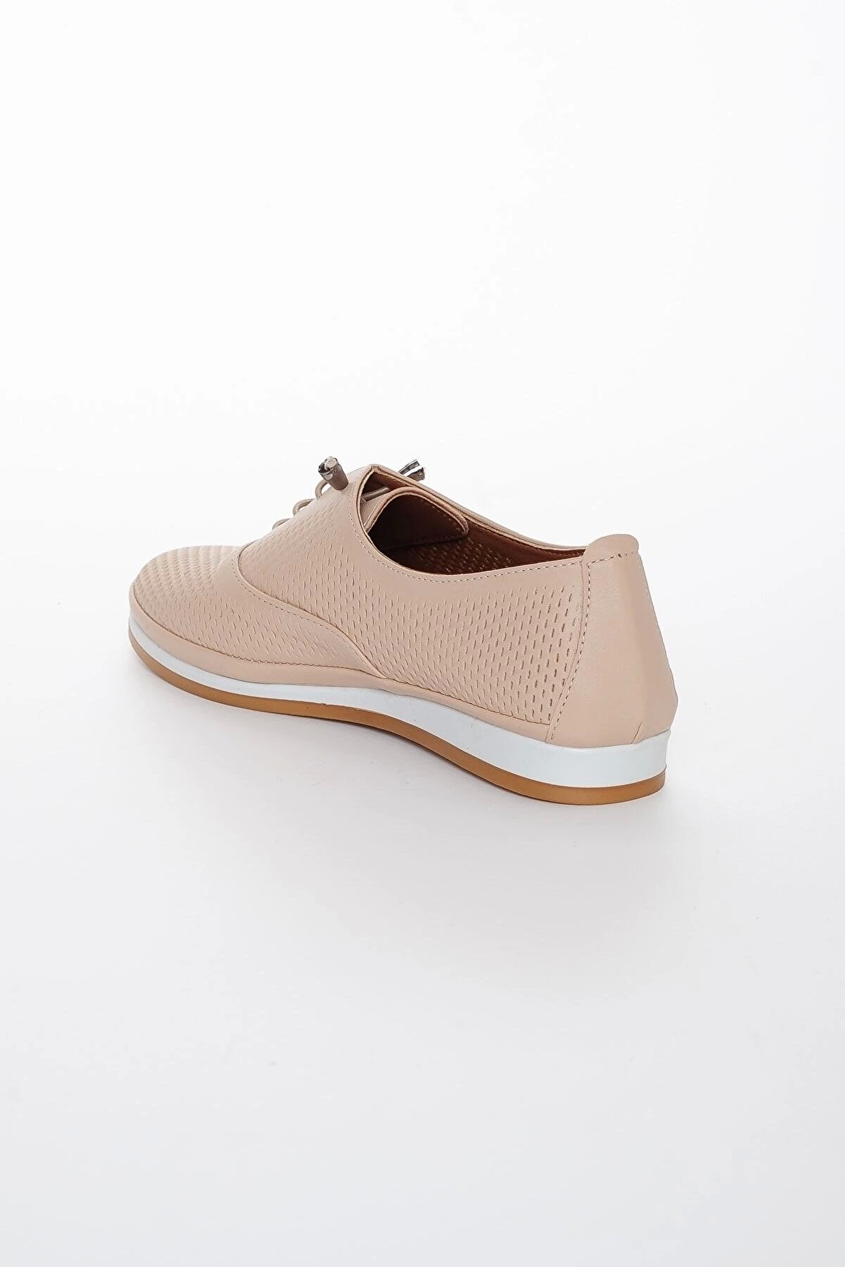 Gult Deri̇ Kadın Günlük Ayakkabı Bağcıklı Ten Lazer Işlemeli̇