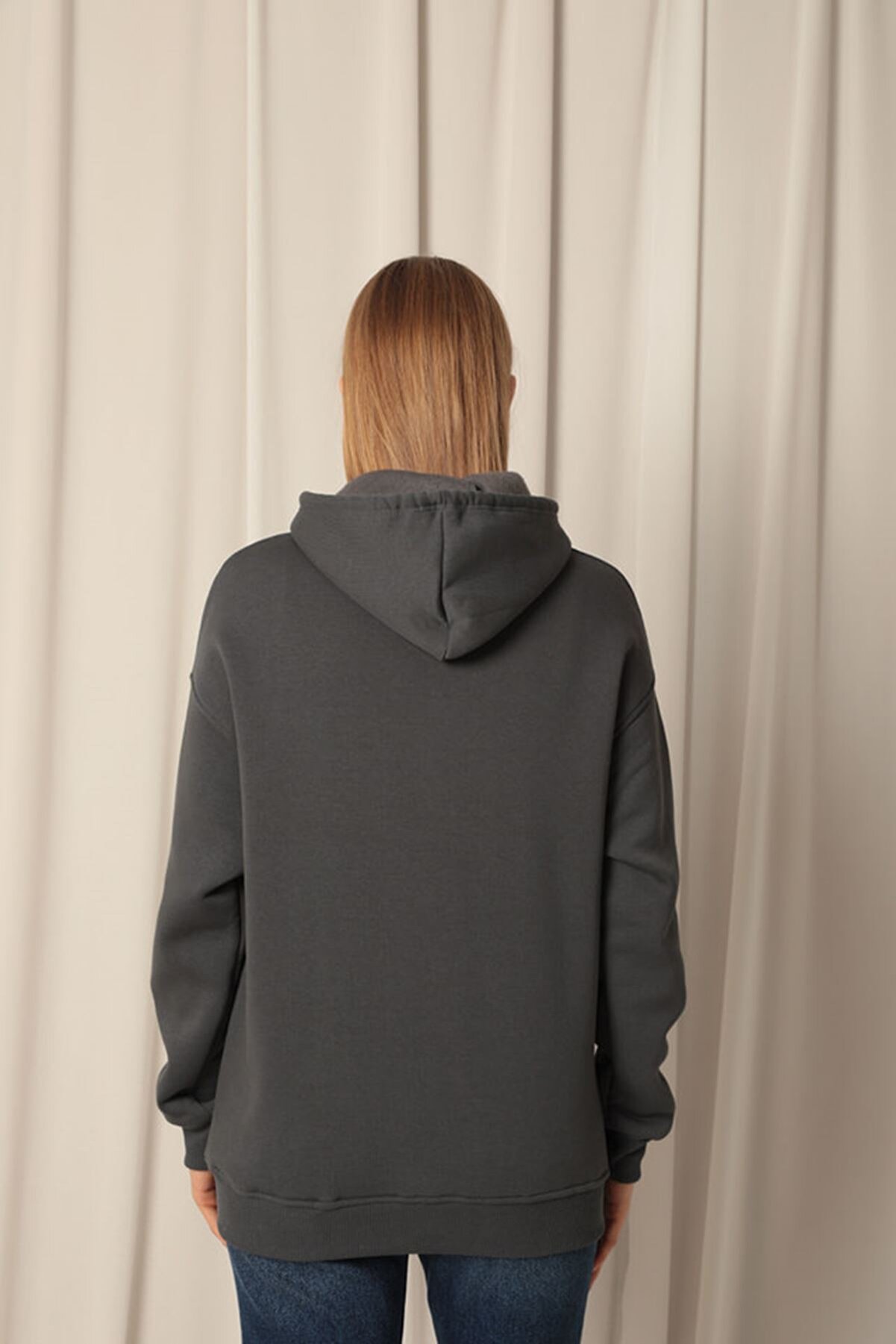 Znd Fashi̇on Gıronda &Uuml;&ccedil; İpli̇k Kanguru Cep Kap&uuml;şonlu Kadın Antrasi̇t Sweat