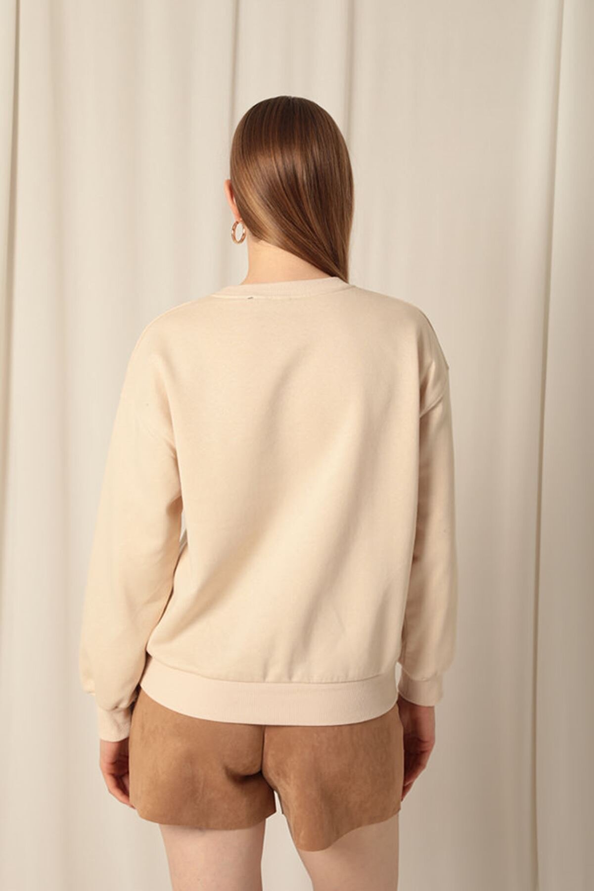 Znd Fashi̇on &Uuml;&ccedil; İpli̇k Kumaş Basıc Kadın Taş Sweat