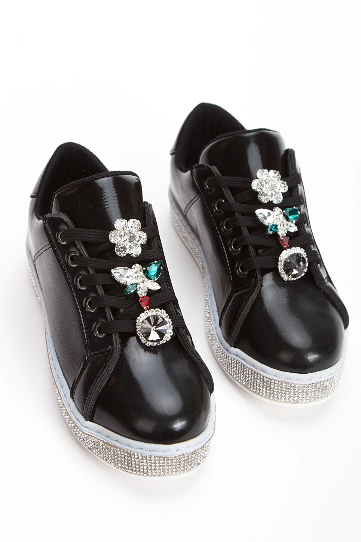 Gult Kadın Si̇yah Taşlı Özel Üreti̇m Tokalı Spor Ayakkabı