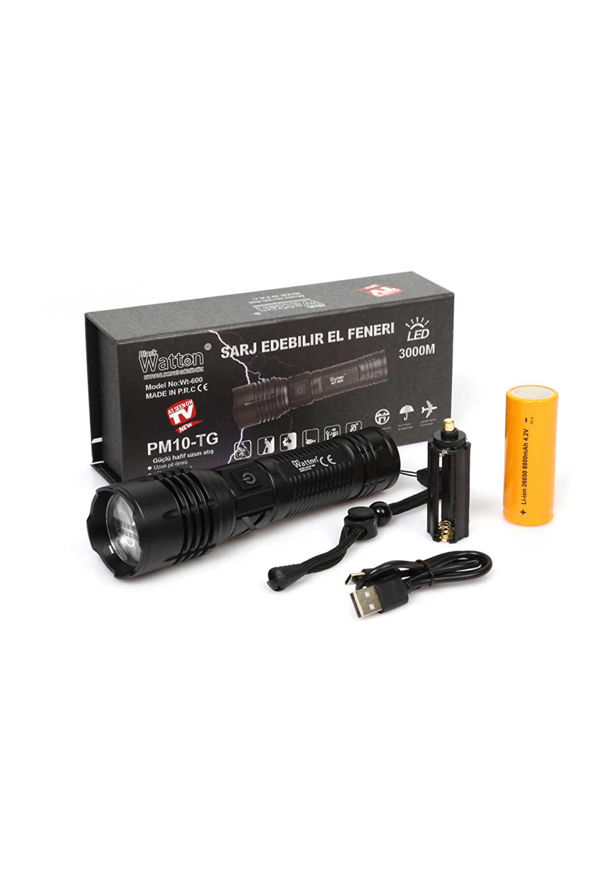 evimdeyokyok 3000 Lümen  Güçlü EL Feneri Watton Wt-600 TdrTR