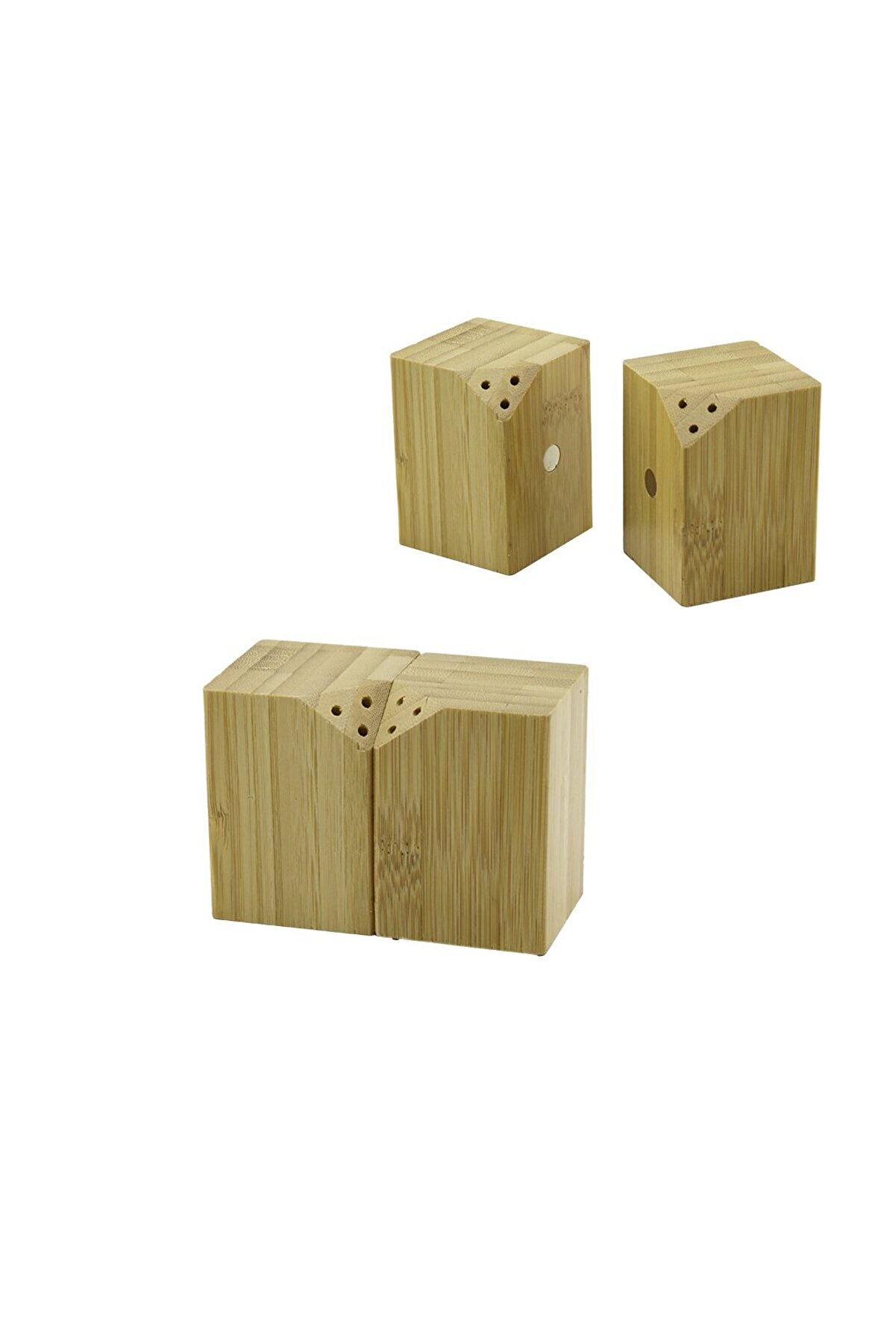 Go İthalat 5X5Cm--Y7Cm   2Pcs   Mıknatıslı İki̇z   Ahşap Bambu  Baharatlık - Tuzluk (4674)