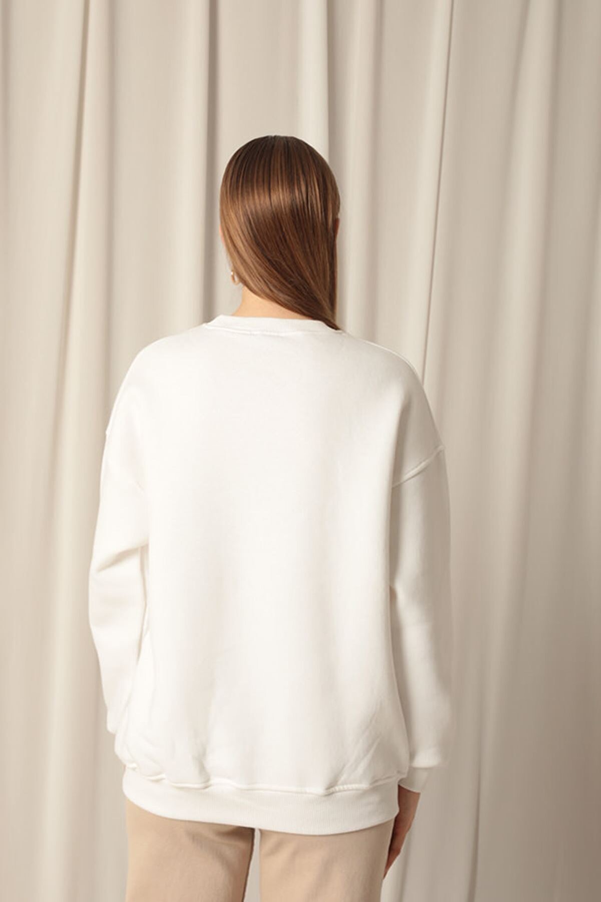 Znd Fashi̇on &Uuml;&ccedil; İpli̇k Karyokalı Sıfır Yaka Kadın Ekru Sweat