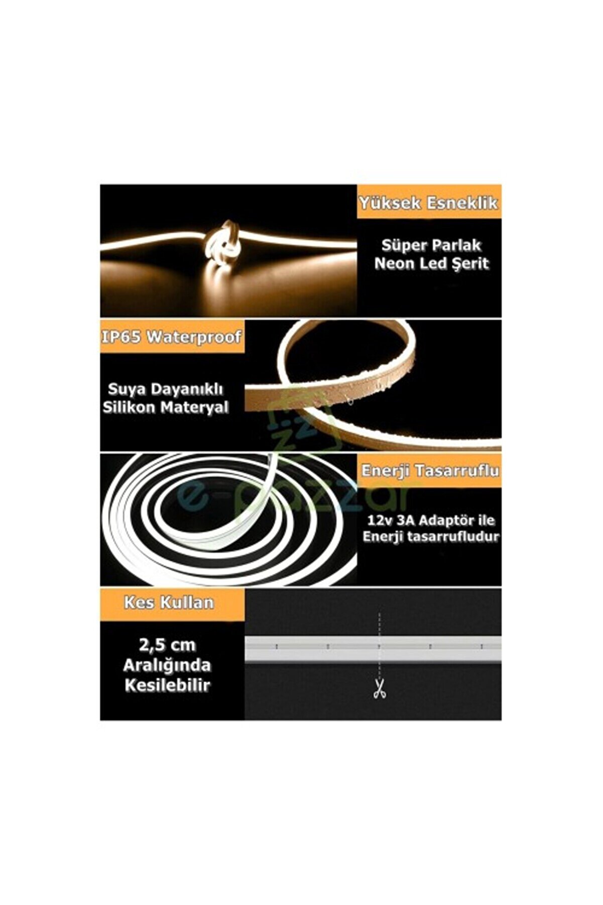 5M 16 Renk 4 Fonksi̇yonlu Esnek Şeri̇t Neon Led