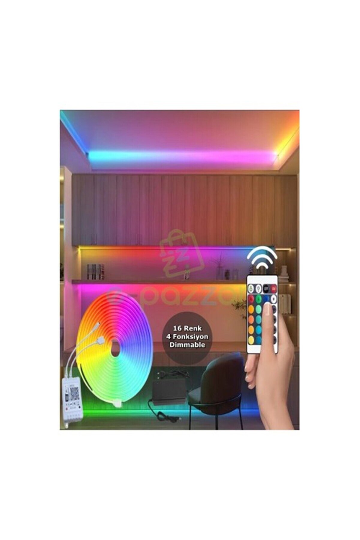 evimdeyokyok 5m 16 Renk 4 Fonksiyonlu Esnek Şerit Neon Led