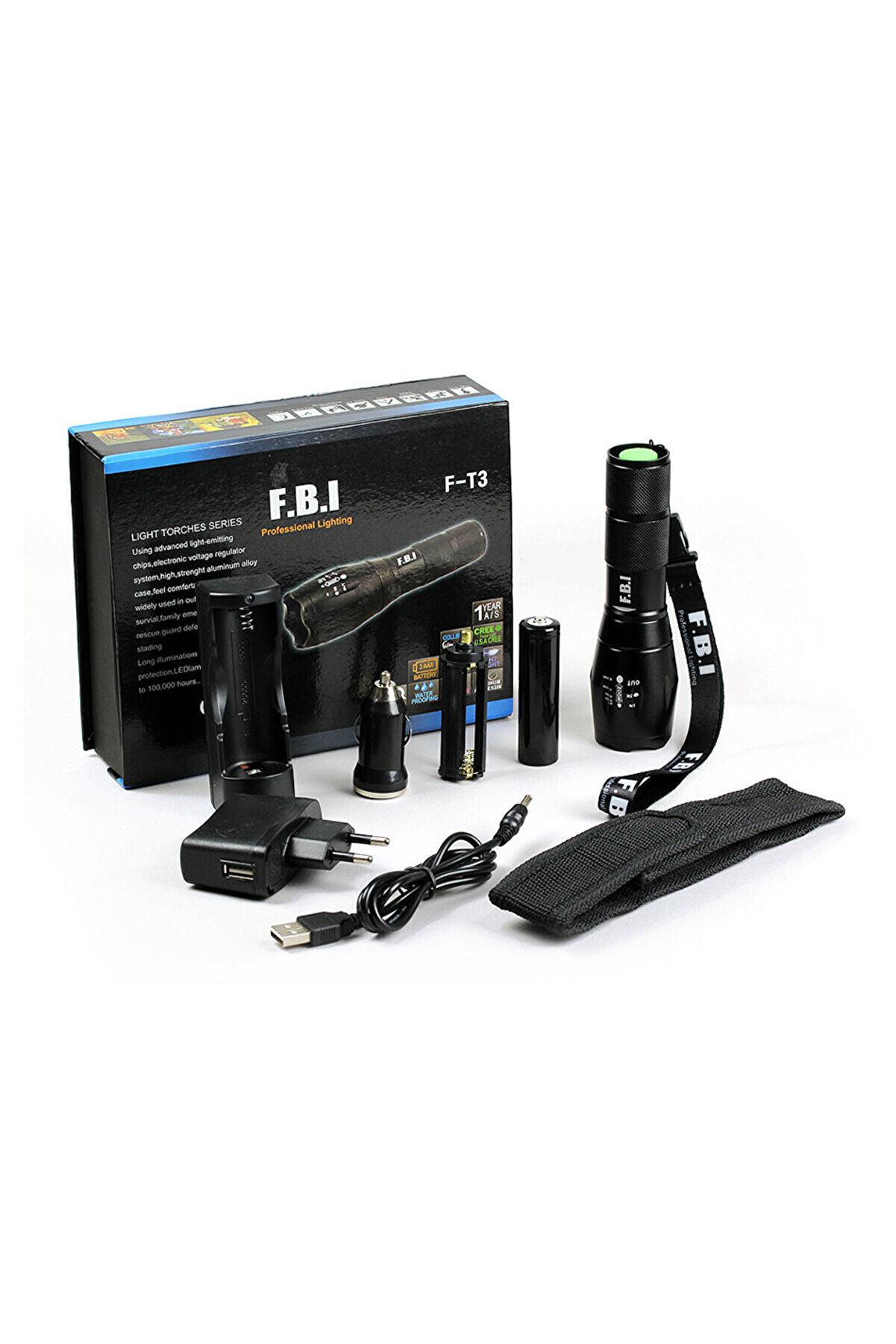 evimdeyokyok F.B.I F-T3 Su Geçirmez Alüminyum Oksidiyon Şarjlı El Feneri TdrTR