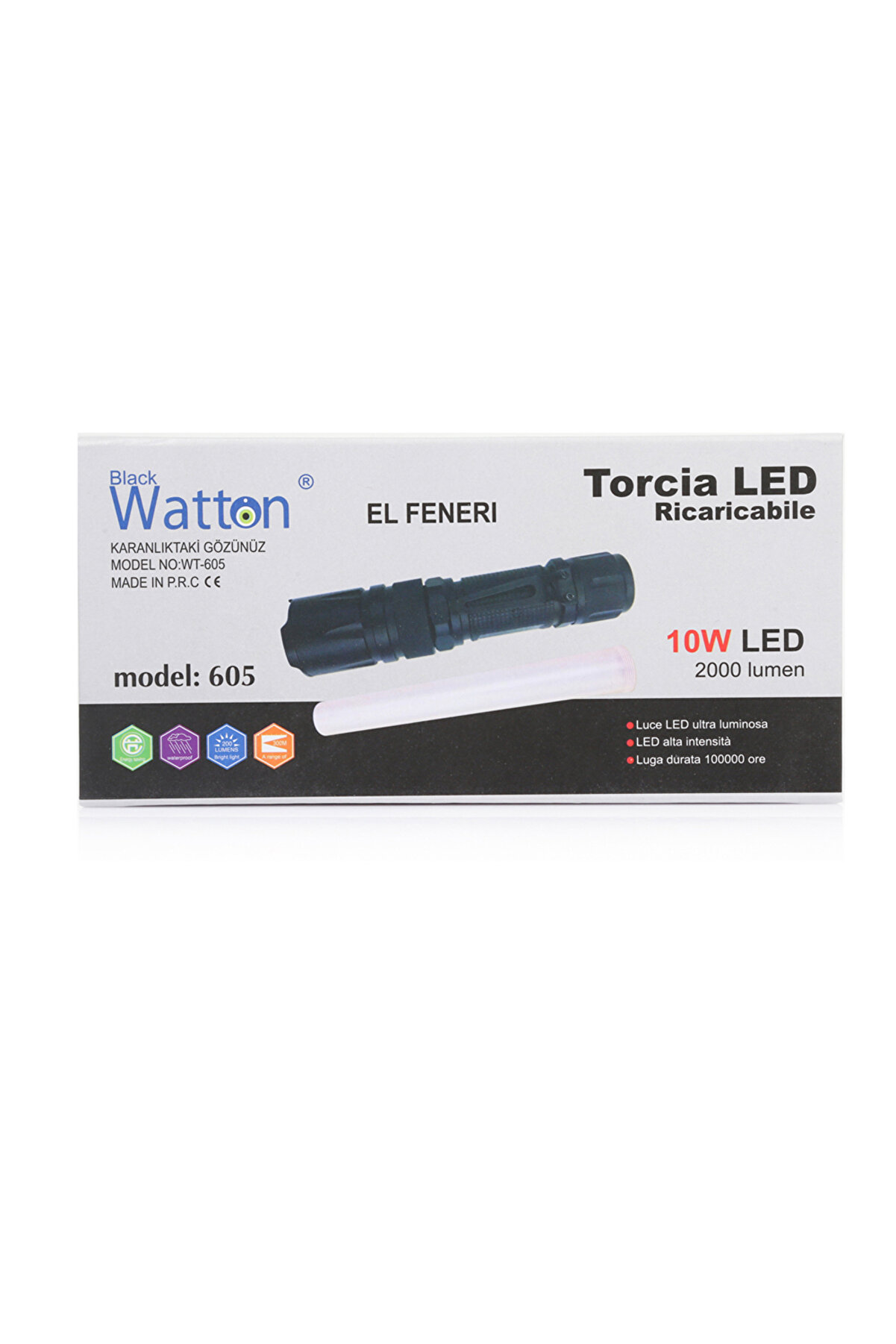 10W 2000 Lümen 4 Renk Güçlü El Feneri̇ Watton Wt-605 Tdrtr