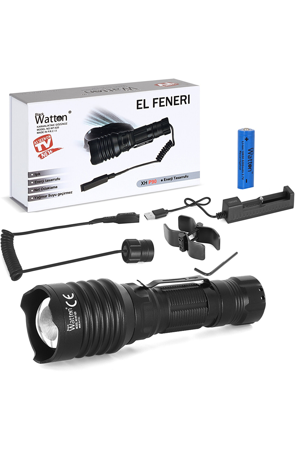 evimdeyokyok Tg-10 Şarjlı Profesyonel Av Feneri Watton Wt-620 TdrTR
