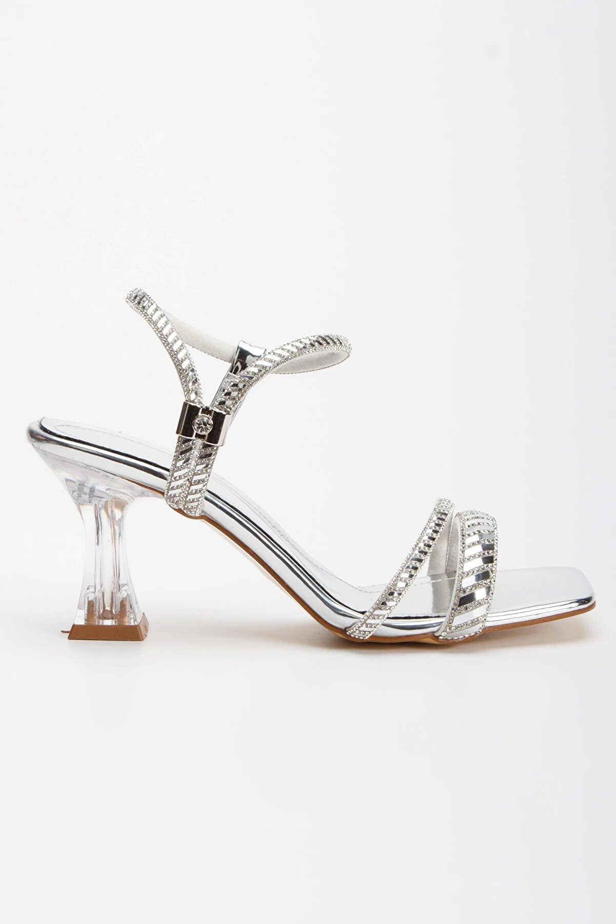 Gult Gümüş Şeffaf Topuklu Abi̇ye Ayakkabı