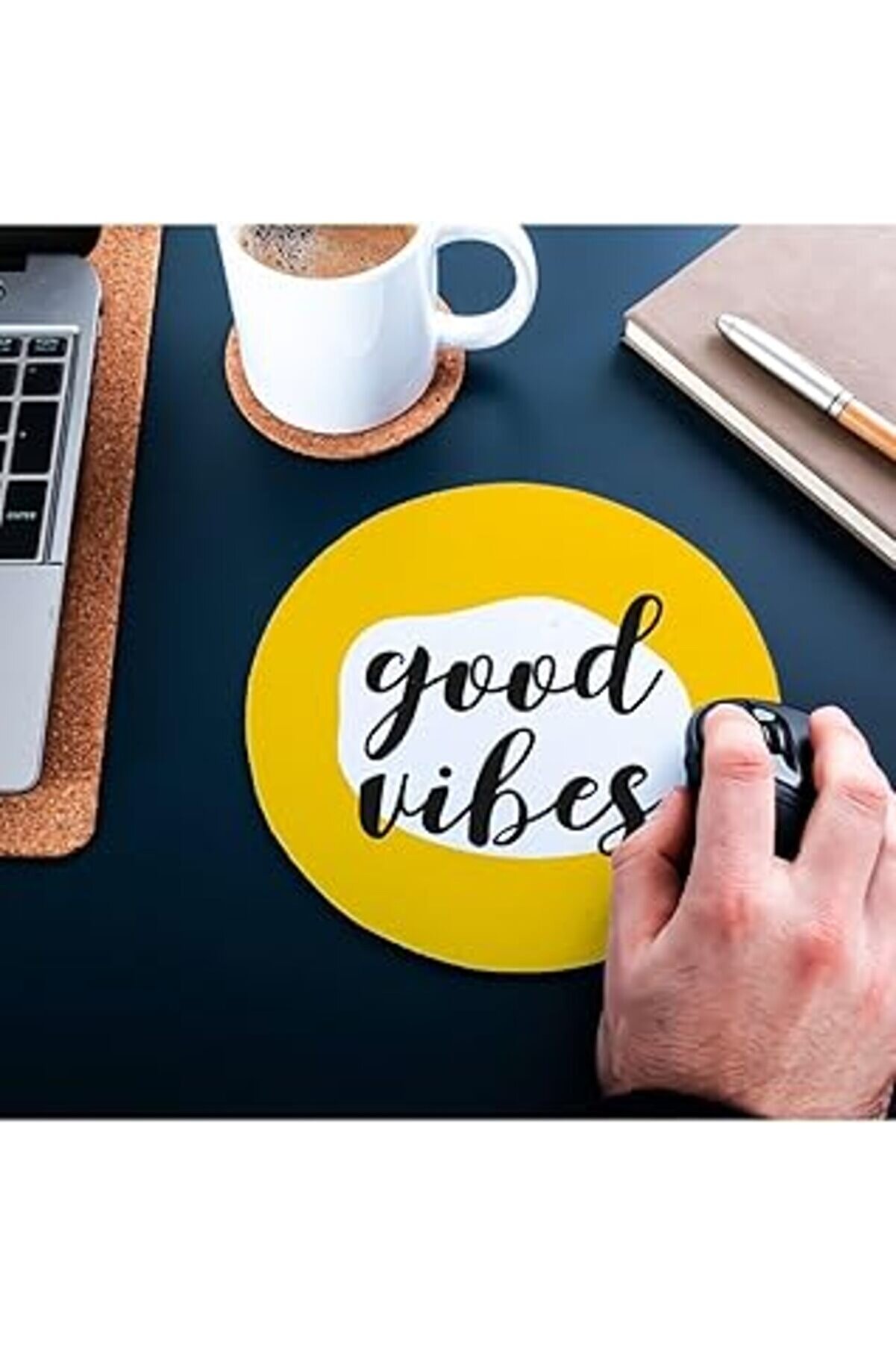 STOREMAX Hediyesepeti Good Vibes Tasarımlı Yuvarlak Mouse Pad - Mouse Altlığı - Mousepad - Mouse Pad - Fare