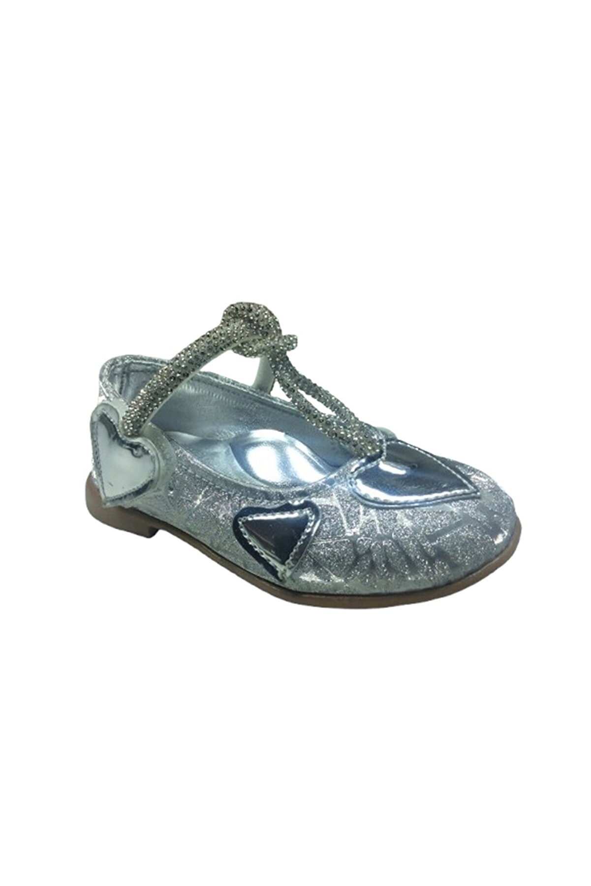 OrtopedikAL 1010 Ort Emt İlkadım Gümüş Parlak Babet Taşlı Kız Çocuk Abiye Ayakkabı Düğün