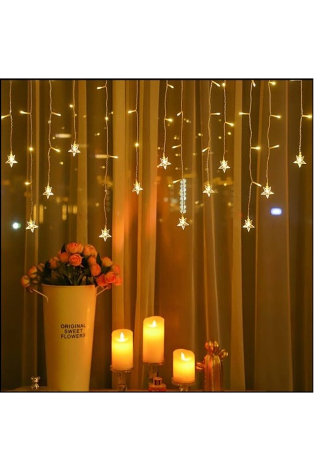 evimdeyokyok Yıldız 4m 96 Led 19 Saçak 40-50-60cm Gün Işığı yıldız boyutu:7cm