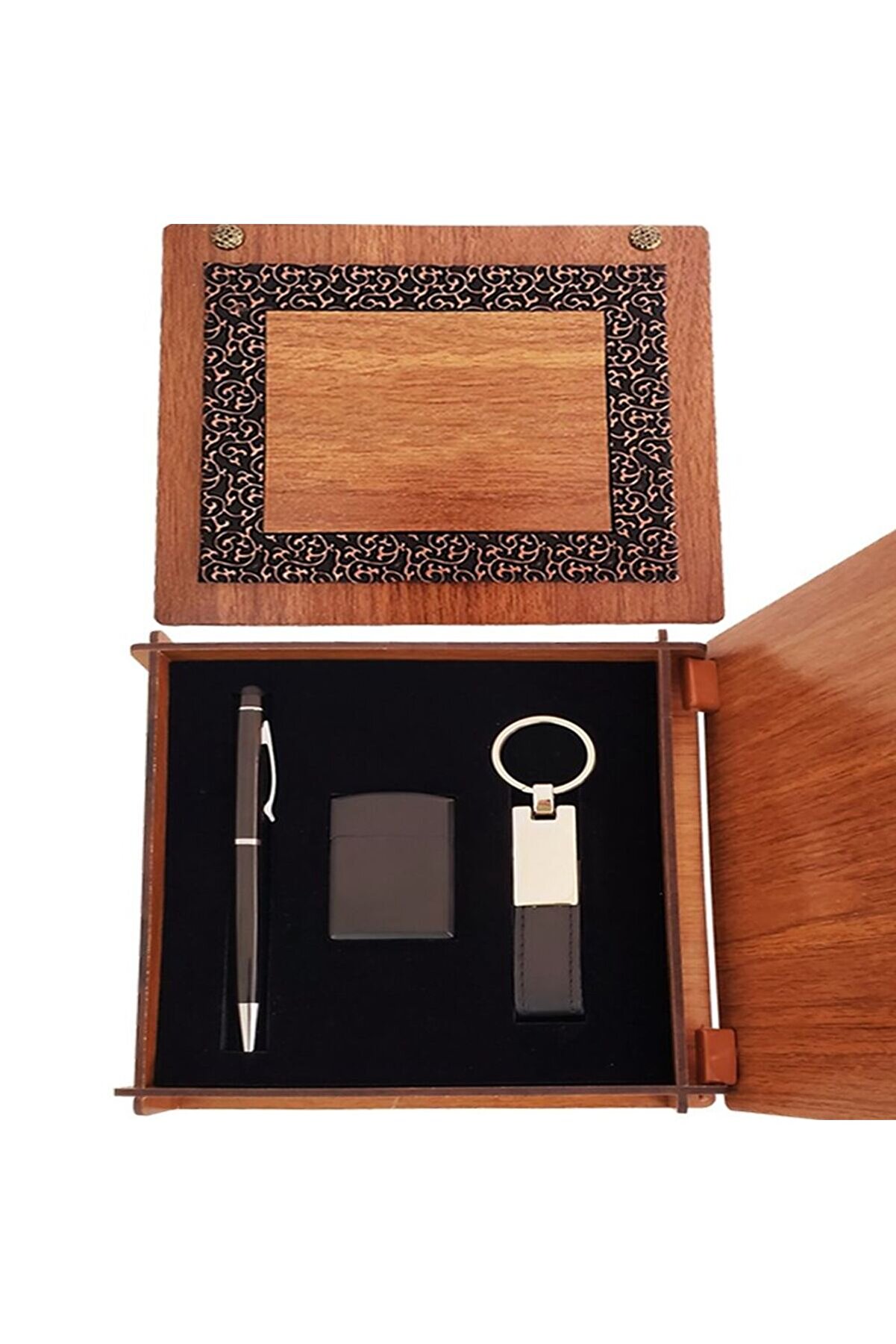 evimdeyokyok Ahşap Kutulu Siyah Kalem Anahtarlık Ve Mat Çakmak