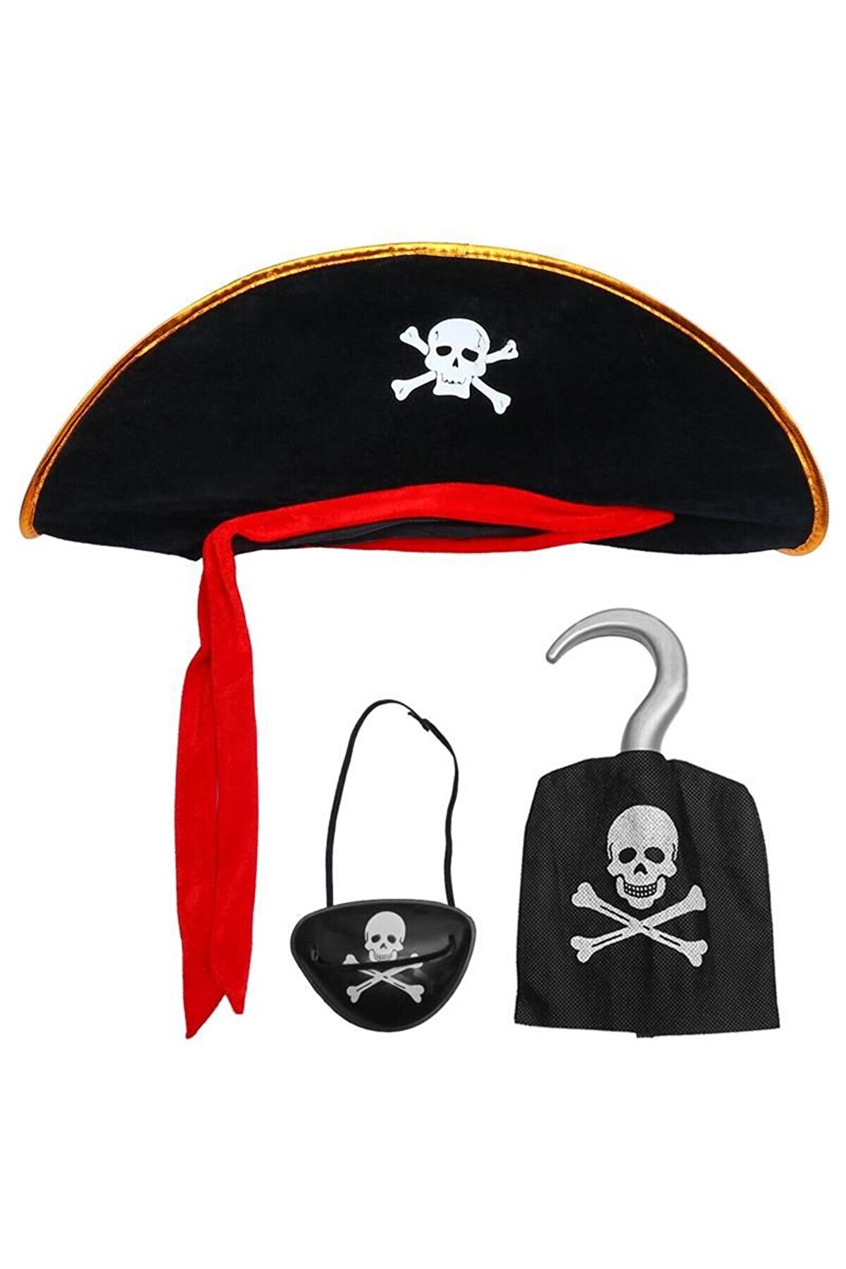 evimdeyokyok Kadife Korsan Şapkası Korsan Eli Ve Korsan Göz Maskesi Çocuk Boy Tdrtr