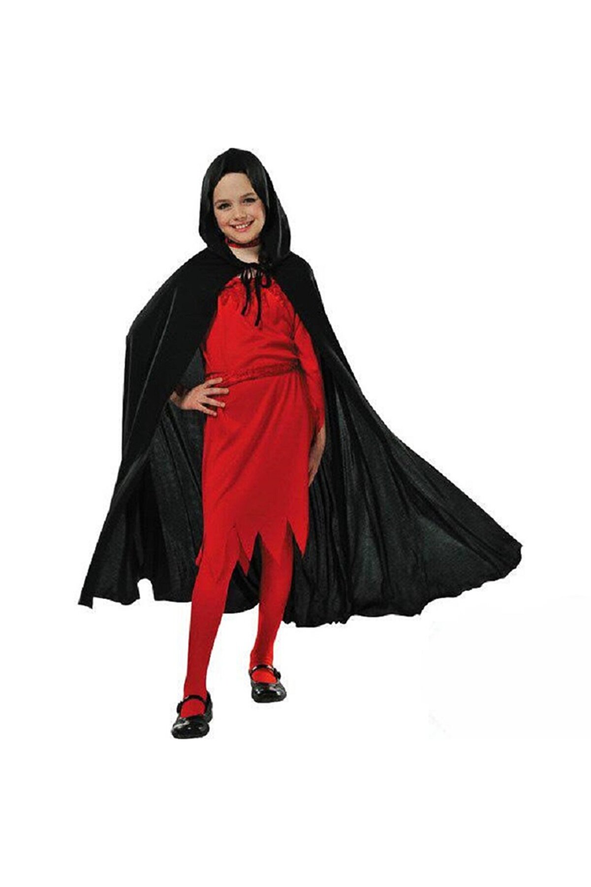 evimdeyokyok Kapşonlu Siyah Pelerin - Şapkalı Pelerin 90 Cm Tdrtr