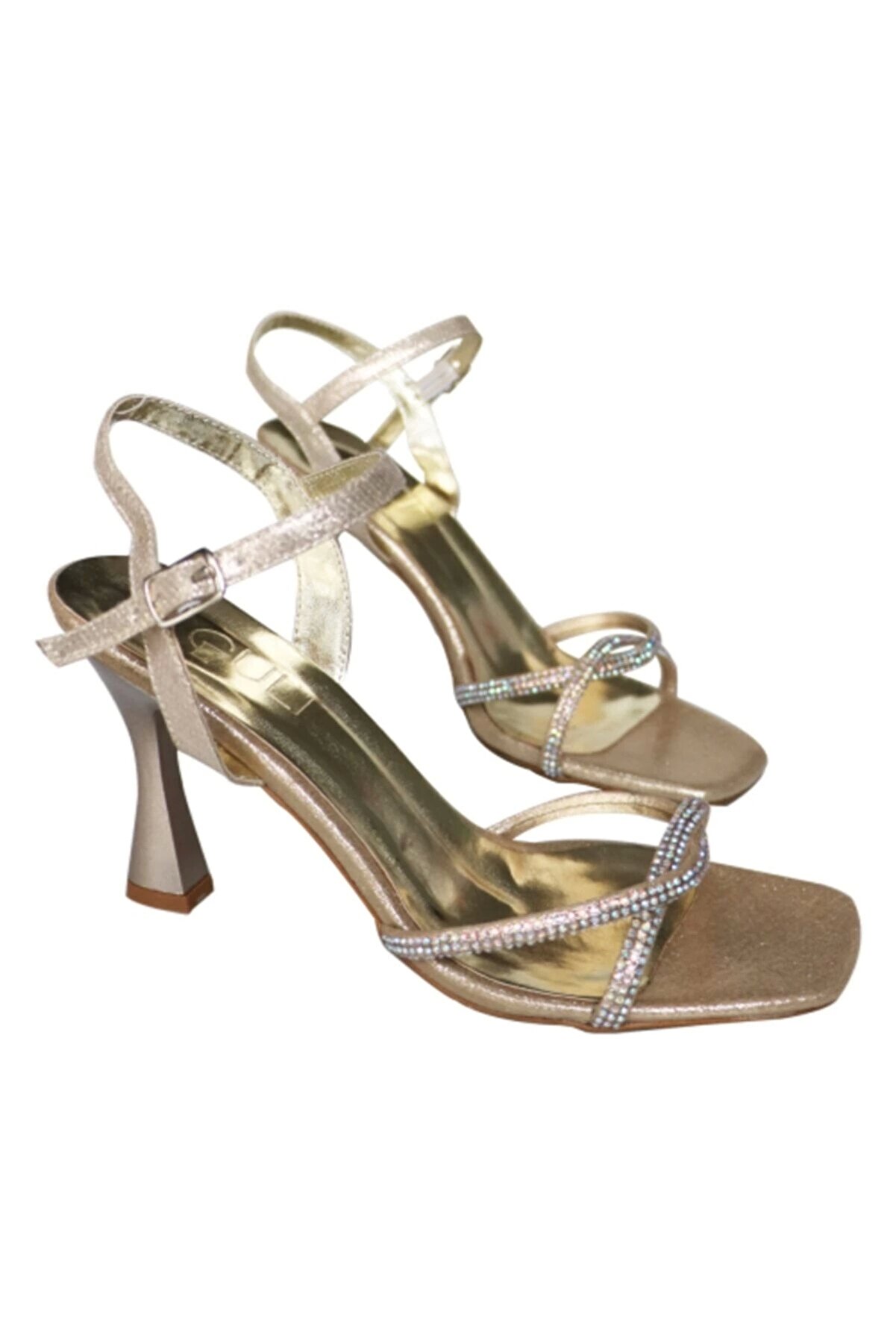 Esı Kadın Altın Sedef Ince Topuklu Yazlık Taş Işlemeli̇ Topuklu Ayakkabı