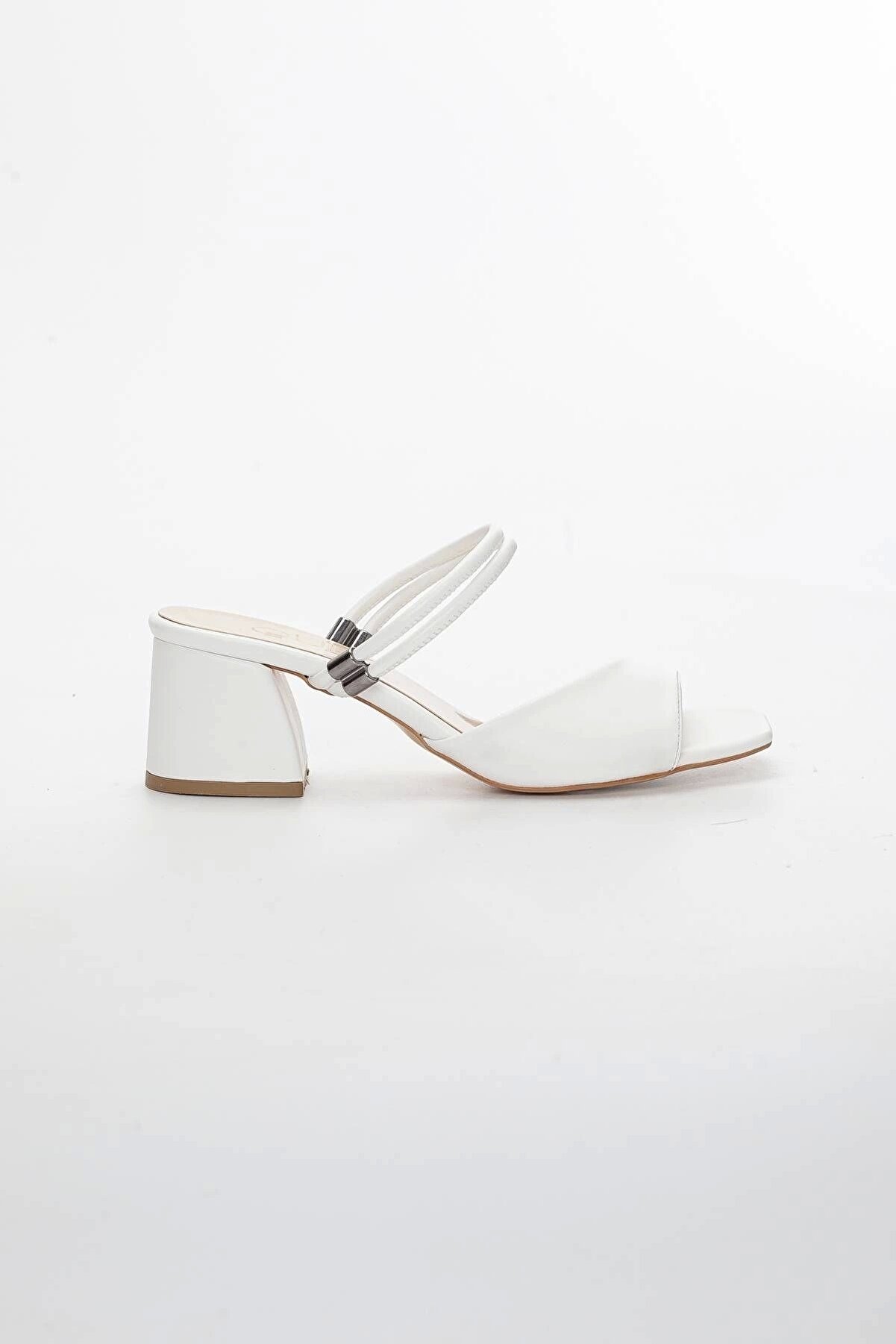 Gult Kadın Önü Açık Kısa Kalın Topuklu Yazlık Tarz Terli̇k Beyaz