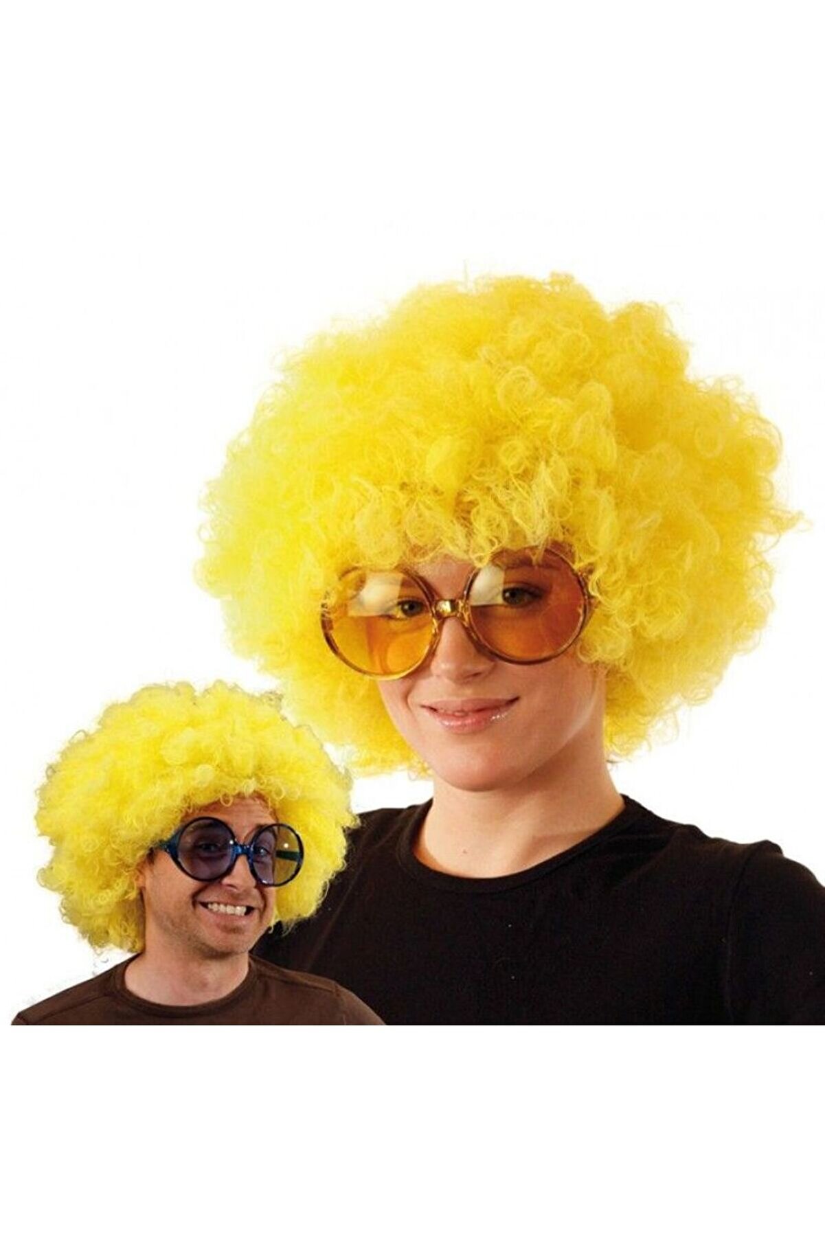 Sarı Renk Kıvırcık Afro Bonus Peruk Tdrtr
