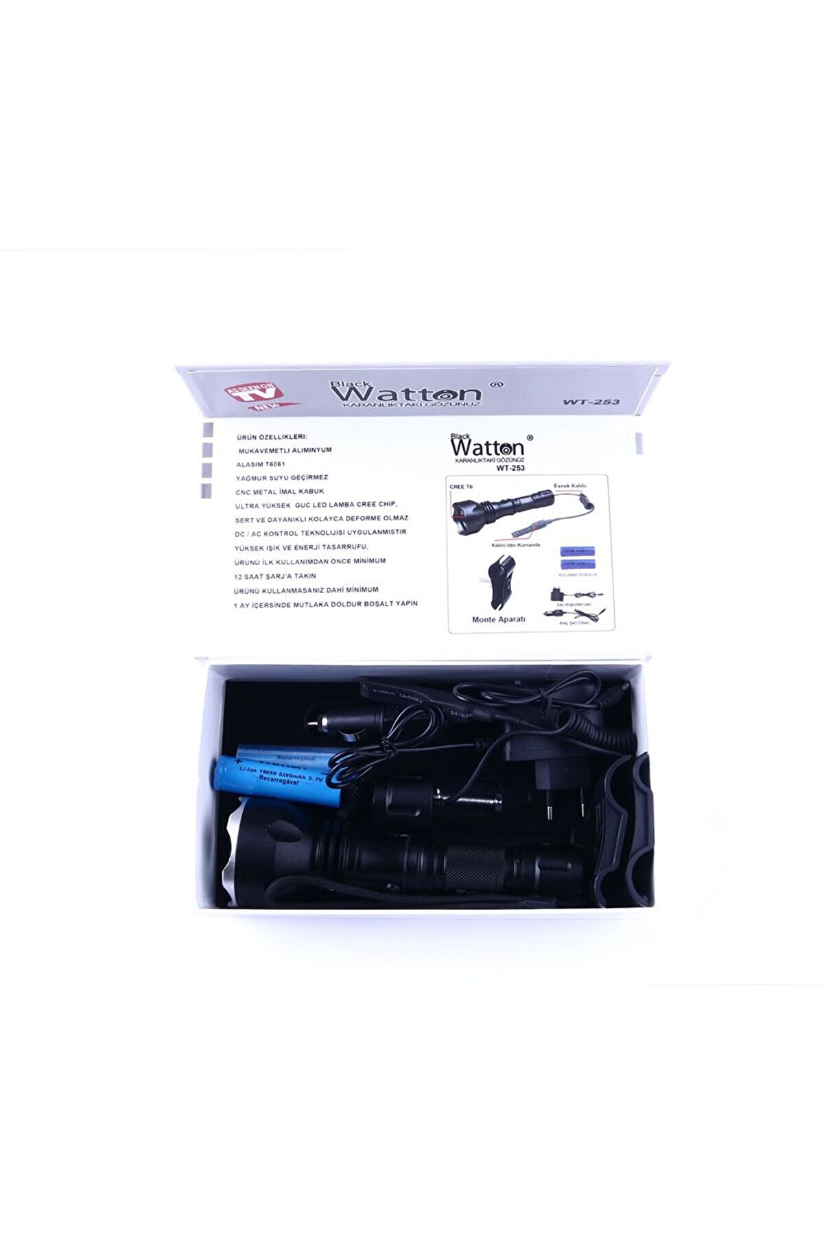 600 Lümen Tx6 Şarjlı Özel Avcı Feneri̇ Watton Wt-253 Tdrtr