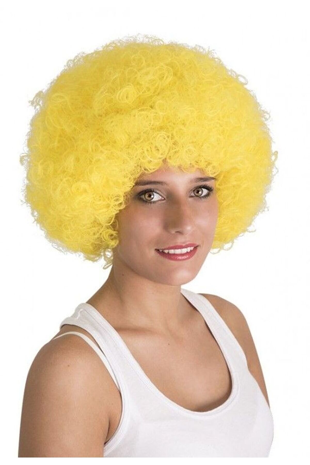 evimdeyokyok Sarı Renk Kıvırcık Afro Bonus Peruk Tdrtr