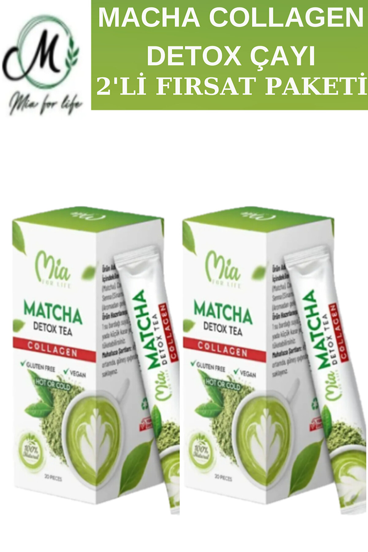 Maçha Collagen Detox Çayı 20 Saşe 2 Li̇ Fırsat Paketi̇
