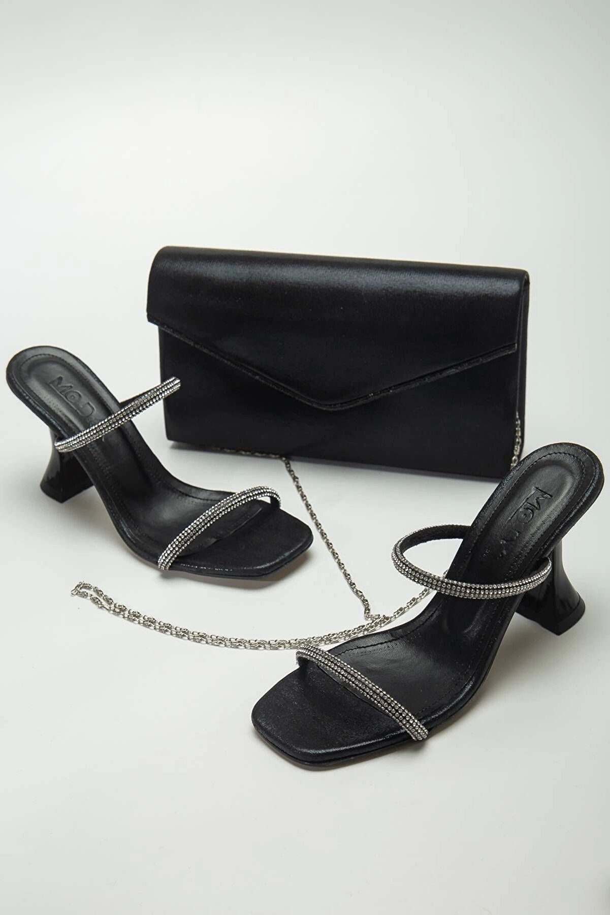 Kadın Si̇yahci̇lt Sultan Taşlı Zarf Çanta - Portföy Ci̇lt Çanta