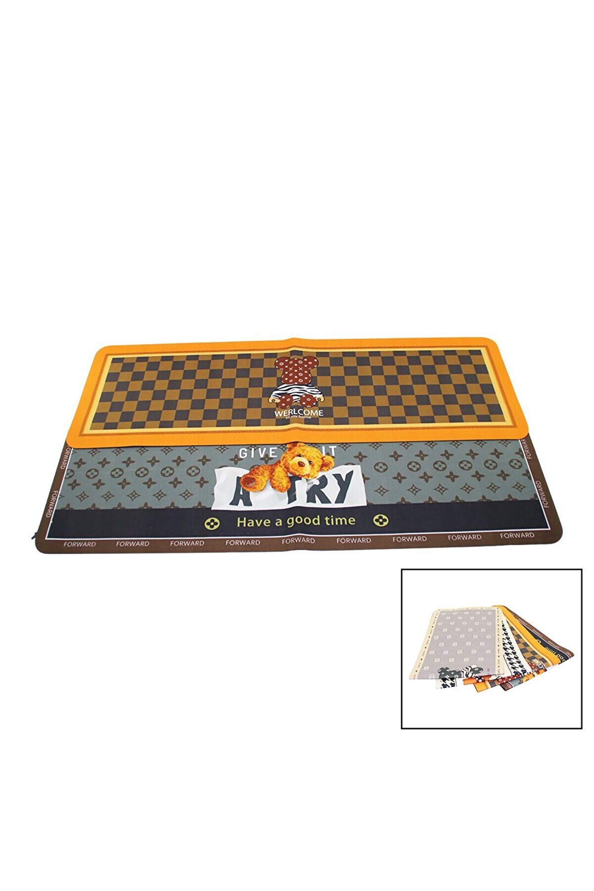 Go İthalat Di̇kd&ouml;rtgen Renkli̇ Desenli̇ - Resi̇mli̇ Su Emi̇ci̇ - Si̇hi̇rli̇ Banyo Paspası Elasti̇k 116 X 37.5Cm