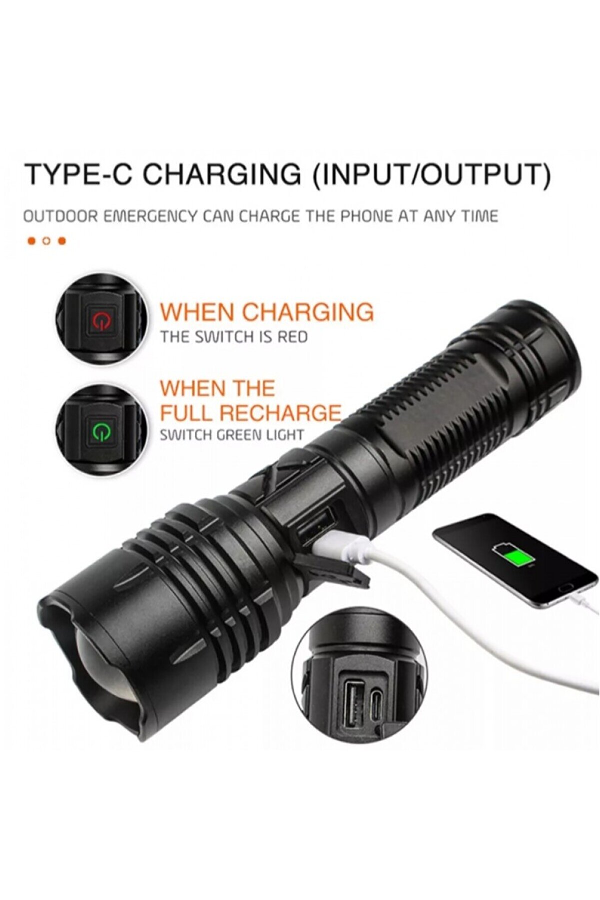 F-38 Yüksek Güç Ultra Spot Uzun Menzi̇lli̇ El Feneri̇ Şarj Edi̇lebi̇li̇r Led Güçlü El Fener Aydınlatma Td