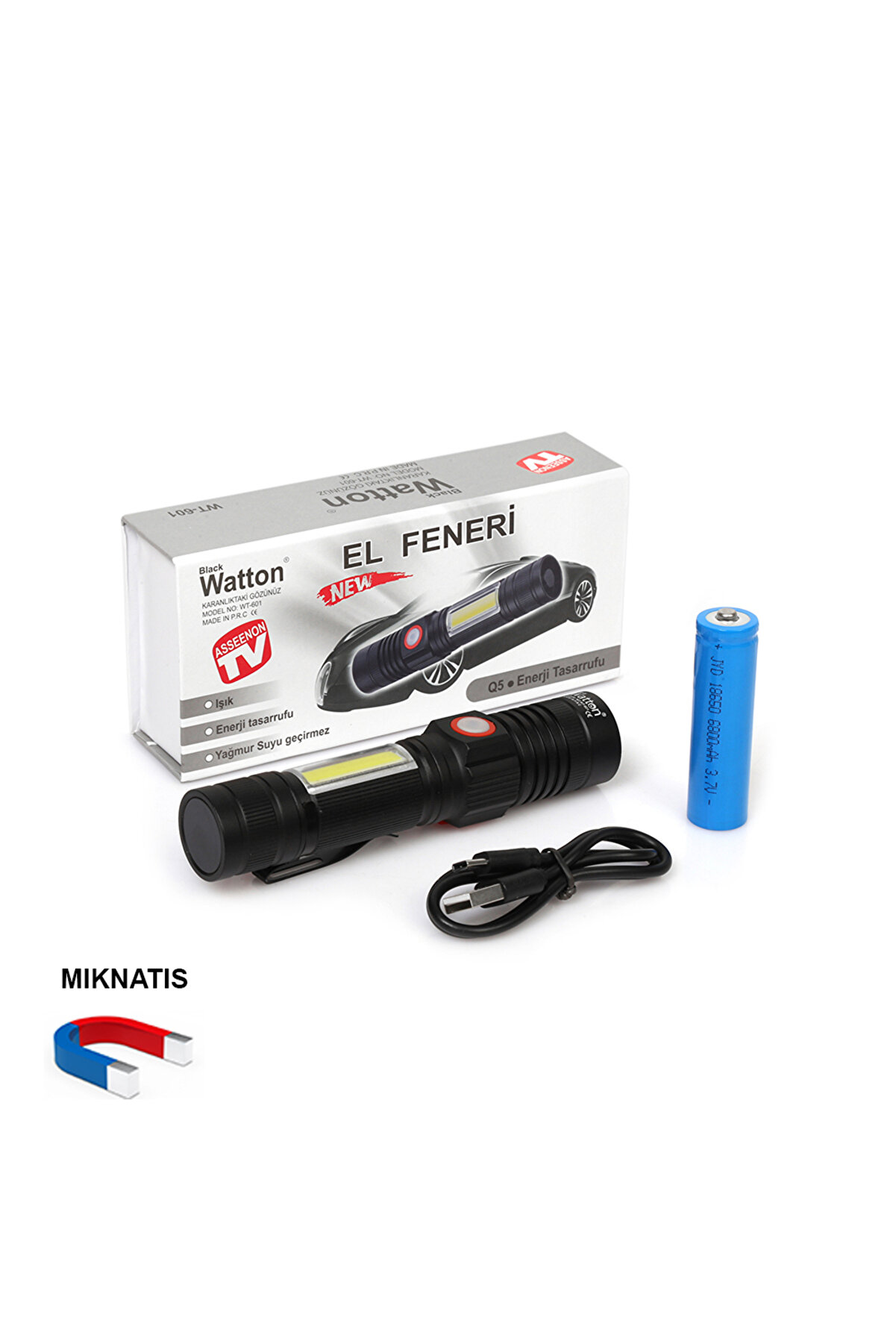 Geni̇ş Açılı P50 Led Şarjlı El Feneri̇ Watton Wt-601 Tdrtr