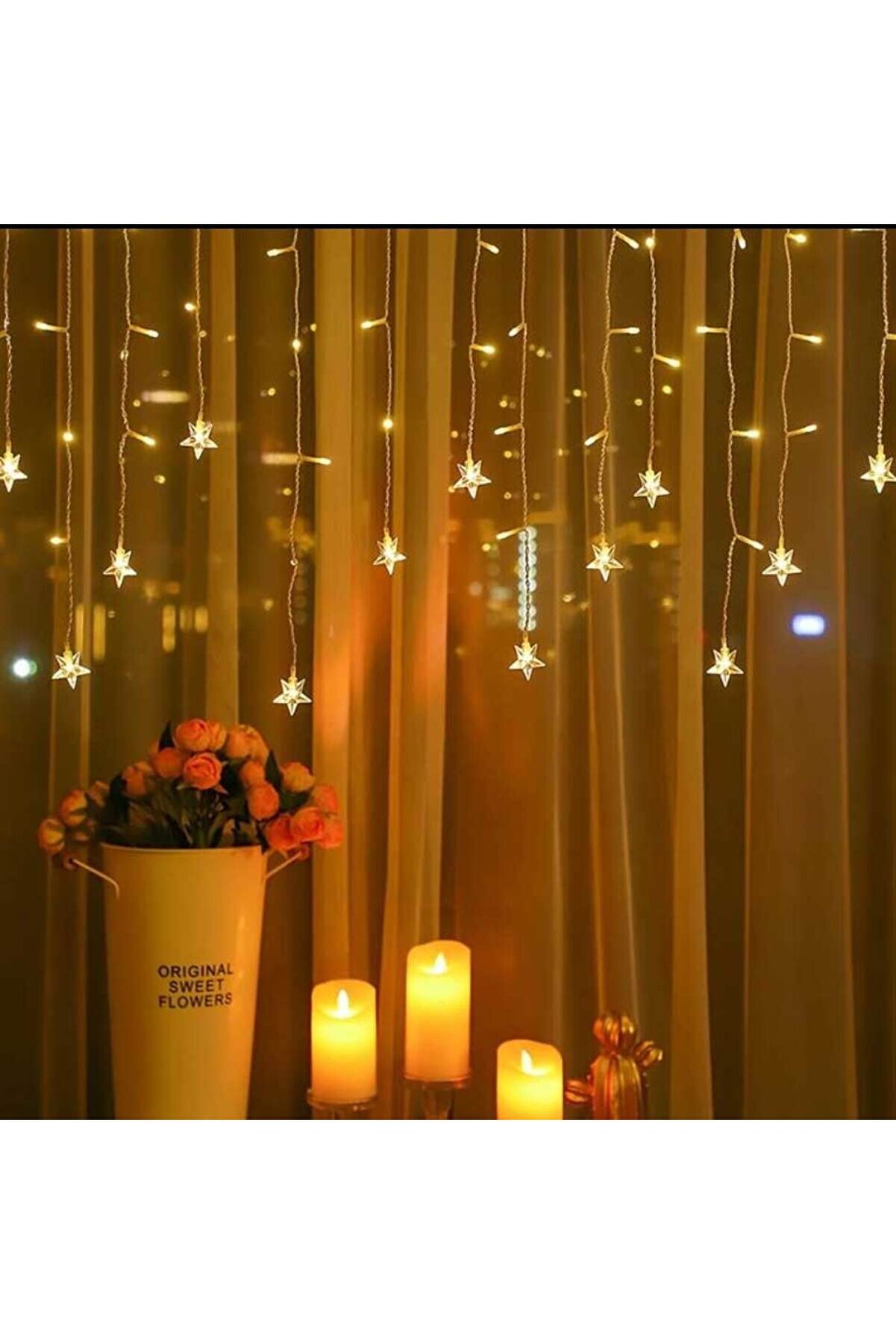 evimdeyokyok Yıldız 4 M 96 Led 19 Saçak 40-50-60 Cm Gün Işığı Mzxx3-4 Tdrtr