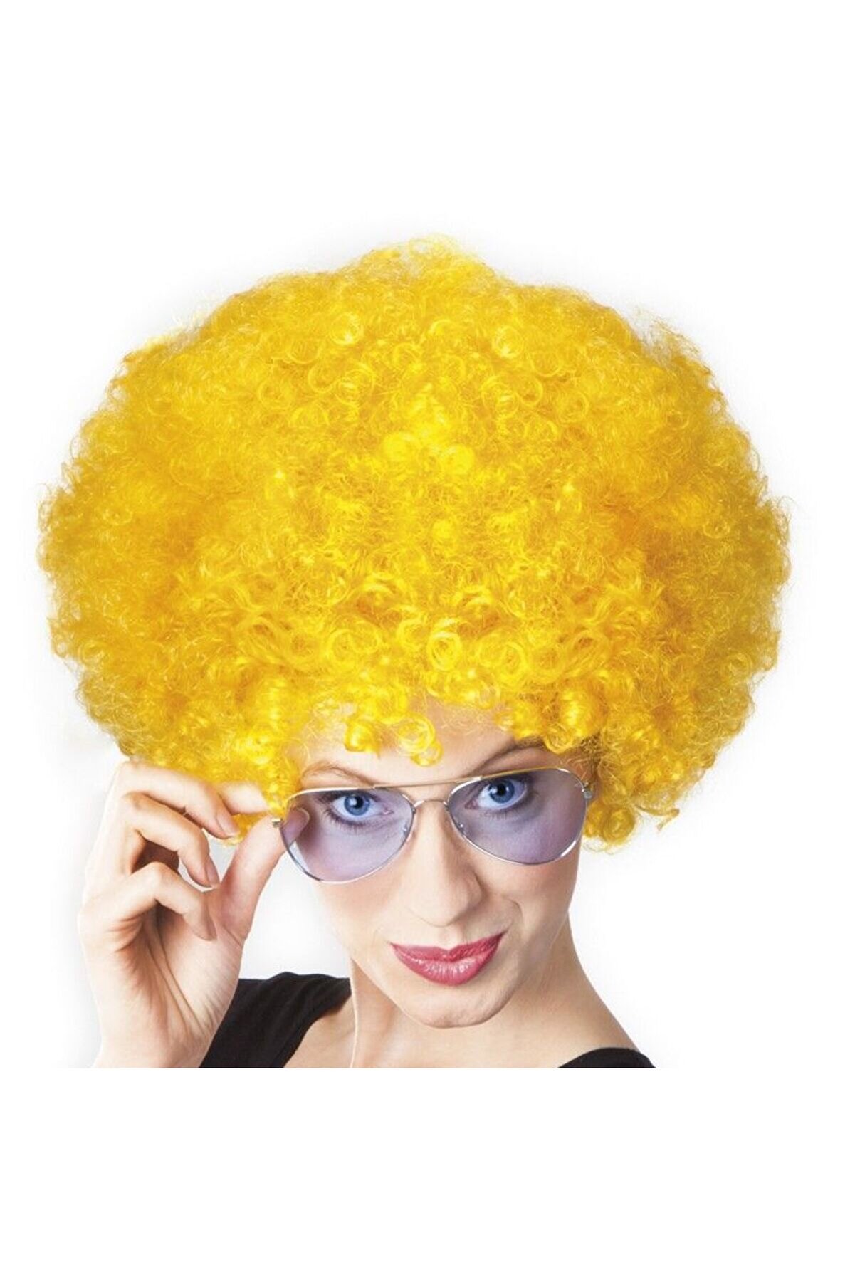 Sarı Renk Kıvırcık Afro Bonus Peruk Tdrtr