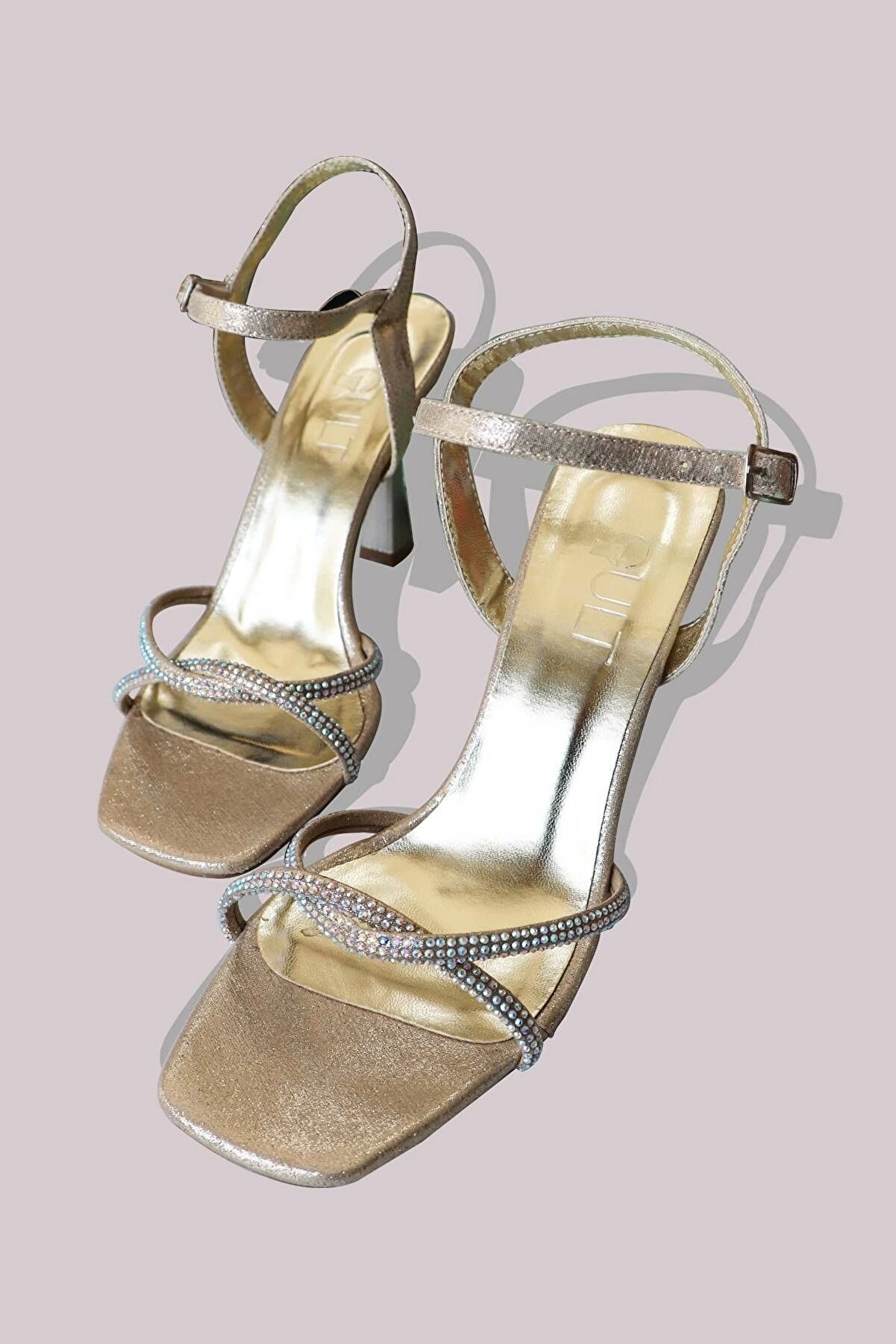 Gult Kadın Altın Sedef Ince Topuklu Yazlık Taş Işlemeli̇ Ayakkabı Zerafet