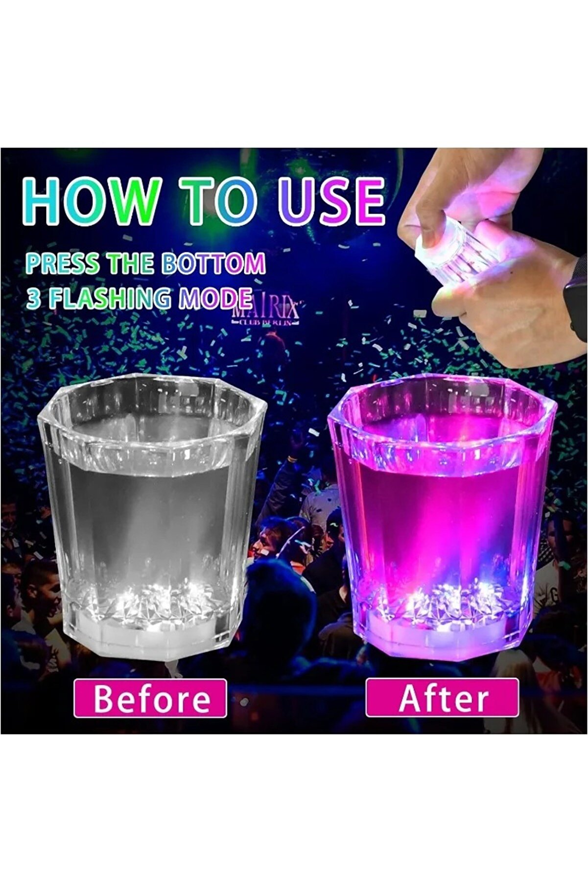 Go İthalat Renkli̇ Led Parlayan Fi̇ber Opti̇k Glow Işıklı Bardak 5,5 X 5,5 Cm (5258)