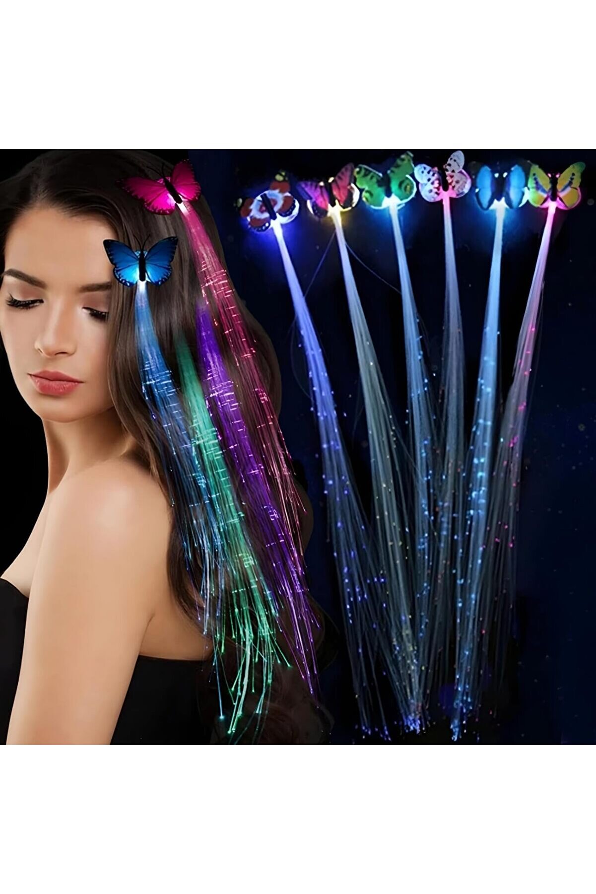 Go İthalat Led Fi̇ber Opti̇k Işıklı Kelebek Sa&ccedil; Kli̇psi̇ 1 Adet (5258)