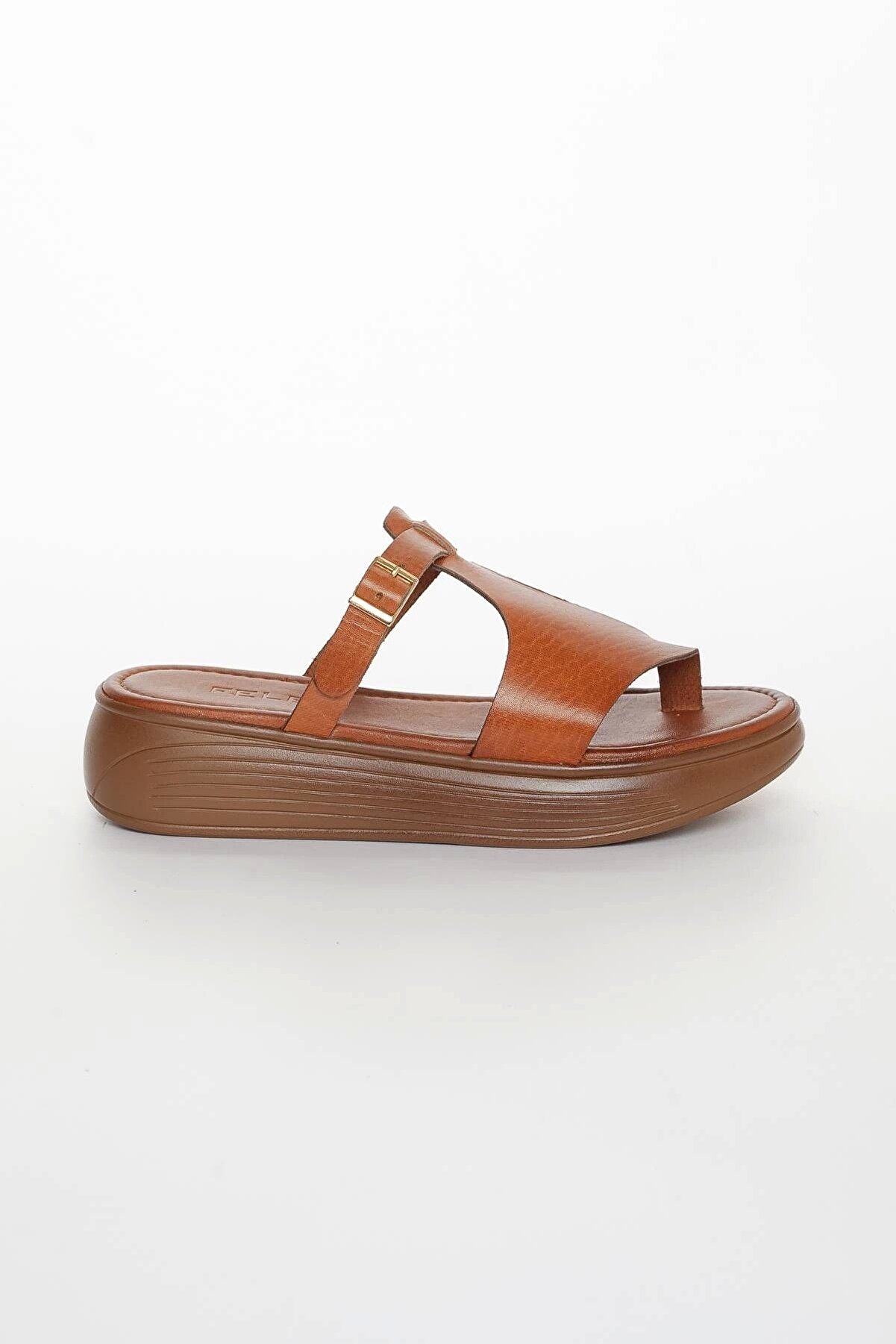 Gult Haki̇ki̇ Deri̇ Kadın Parmak Arası Taba 4 Cm Terli̇k