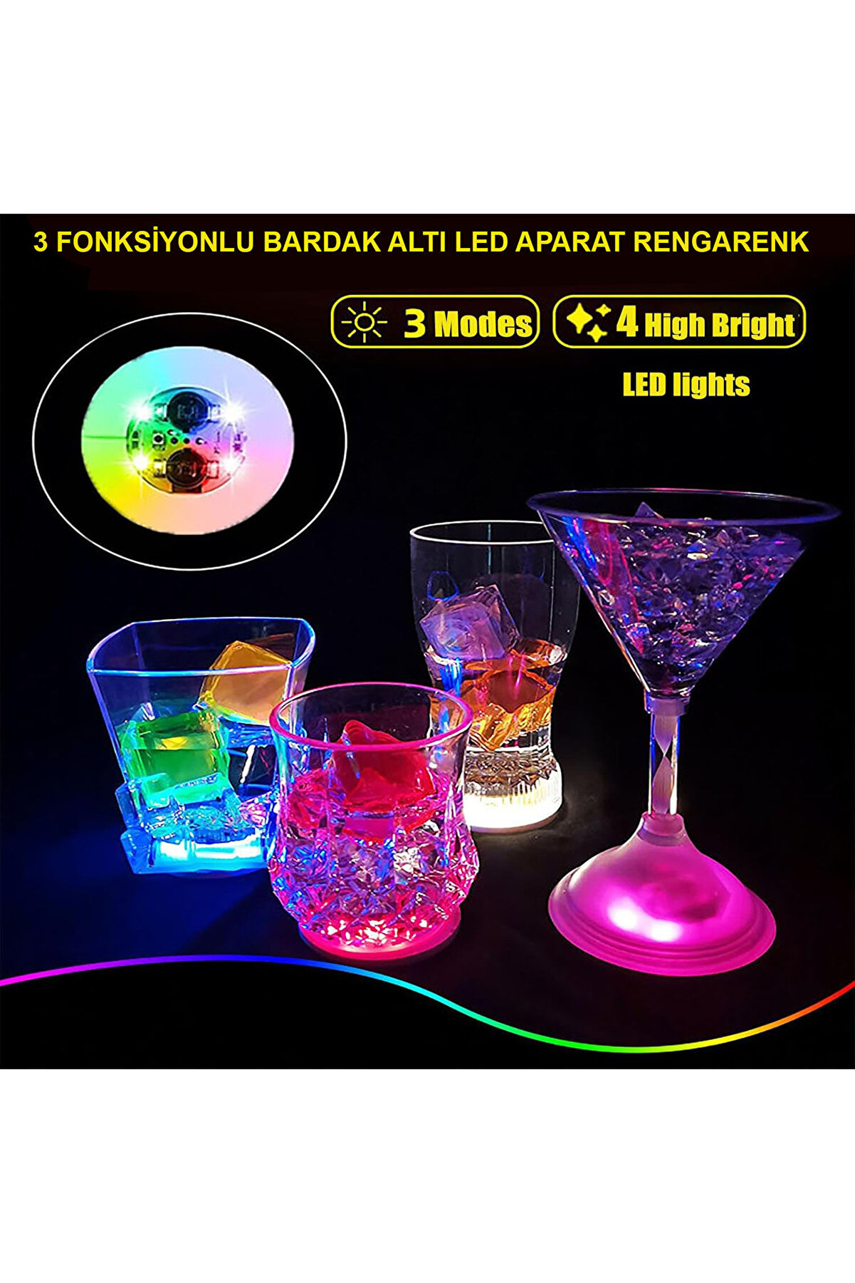 Go İthalat Işıklı Yapışkanlı Bardak Altı Aparatı Ledli̇ 3 Fonksi̇yonlu 6 Cm &Ccedil;ap (4457)