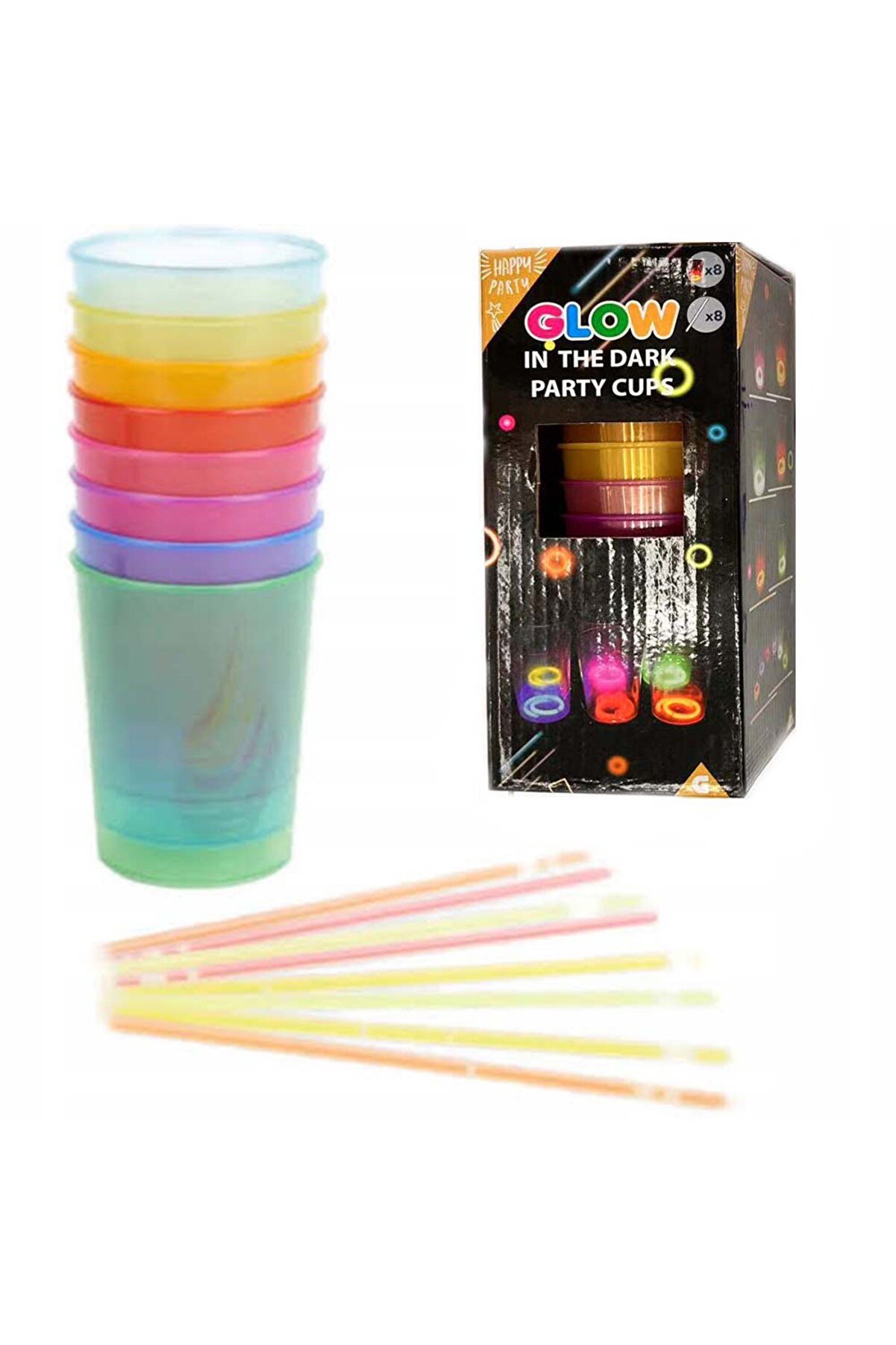 Go İthalat Karanlıkta Yanan Gece Işığı Mega Glow Bardaklar 8 Adet 8.5 X 10.5 Cm (5258)