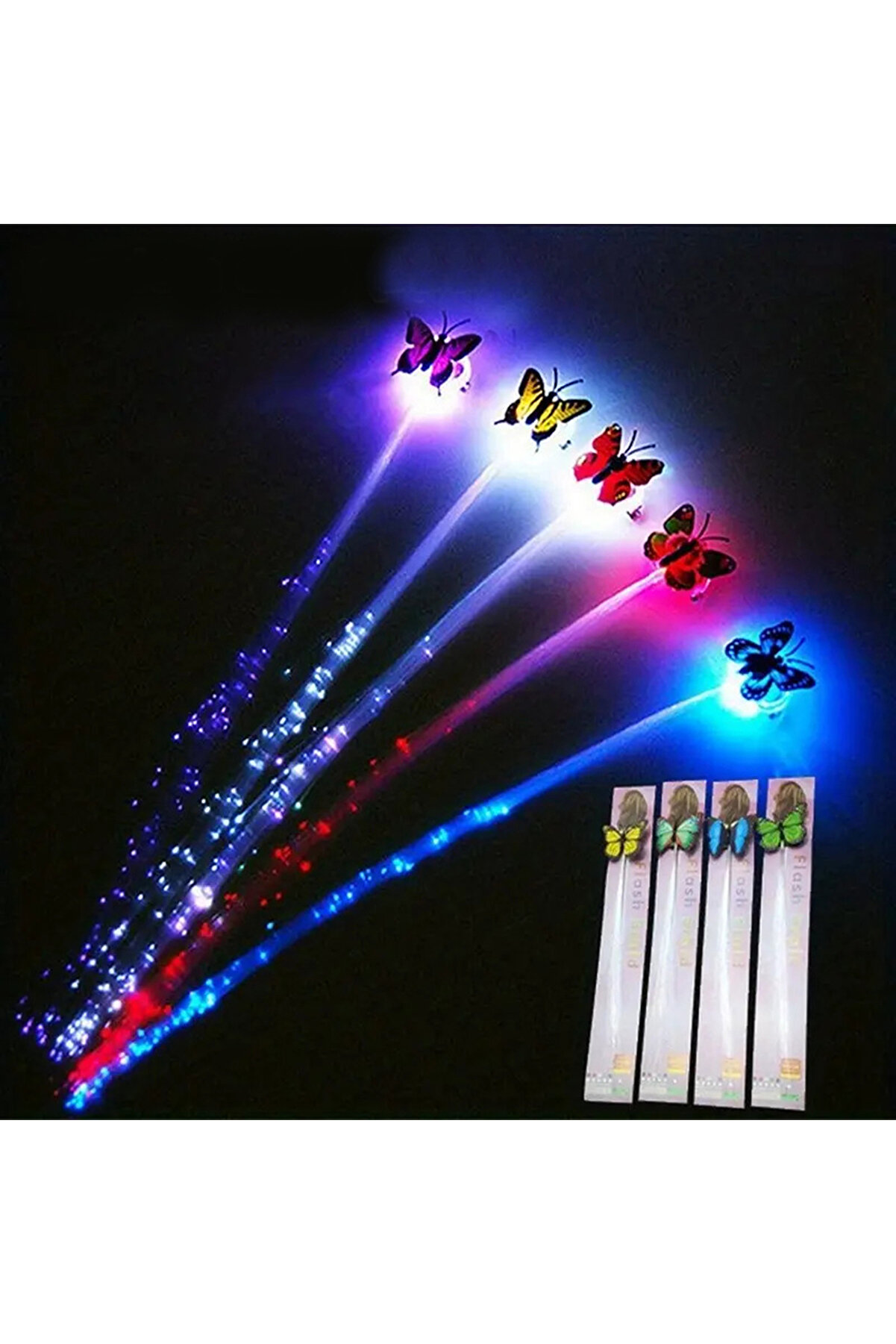 Go İthalat Led Fi̇ber Opti̇k Işıklı Kelebek Sa&ccedil; Kli̇psi̇ 1 Adet (5258)