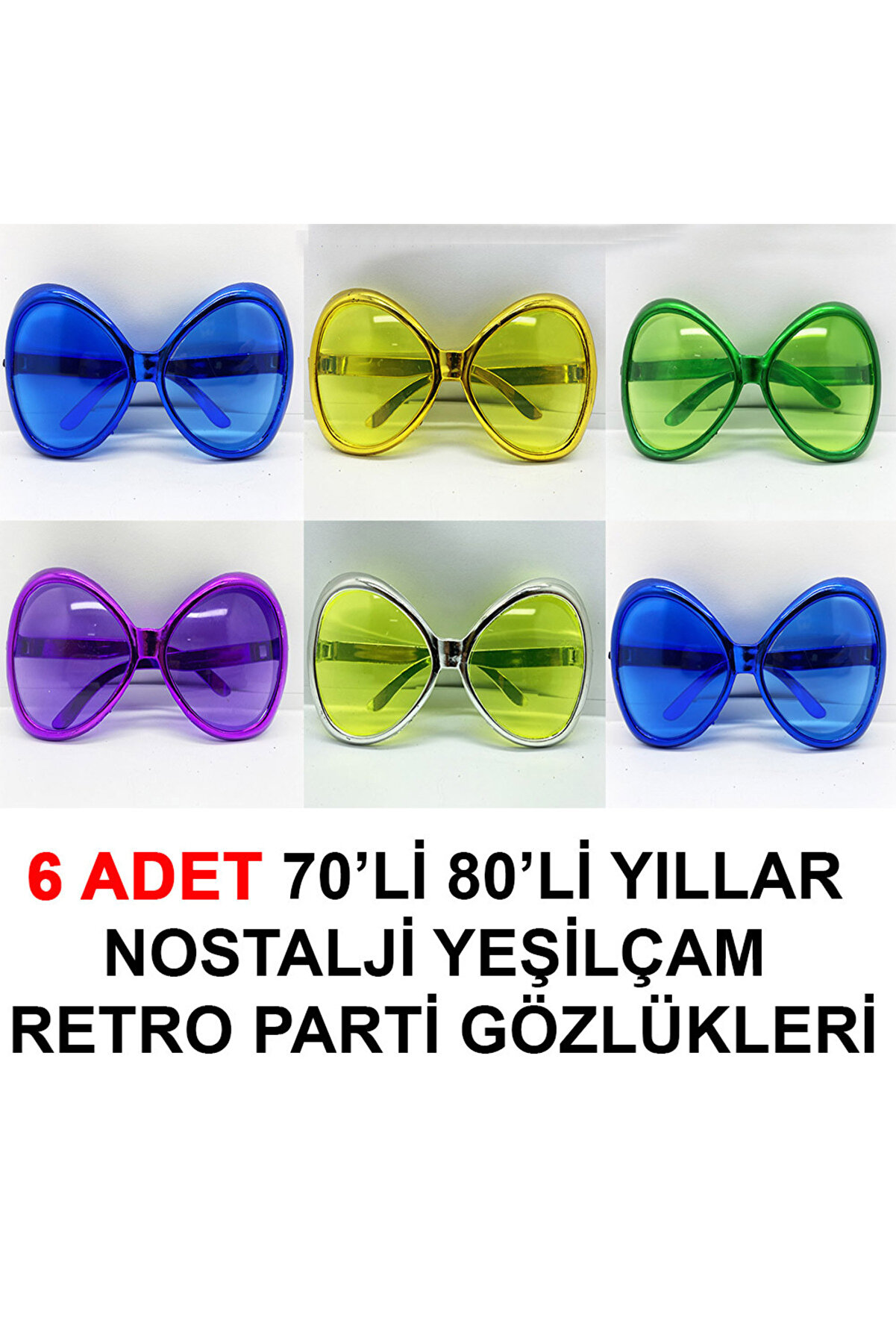 Go İthalat 70Li̇ 80Li̇ Yıllar Nostalji̇ Yeşi̇l&ccedil;am Retro Parti̇ G&ouml;zl&uuml;kleri̇ 6 Adet (5258)
