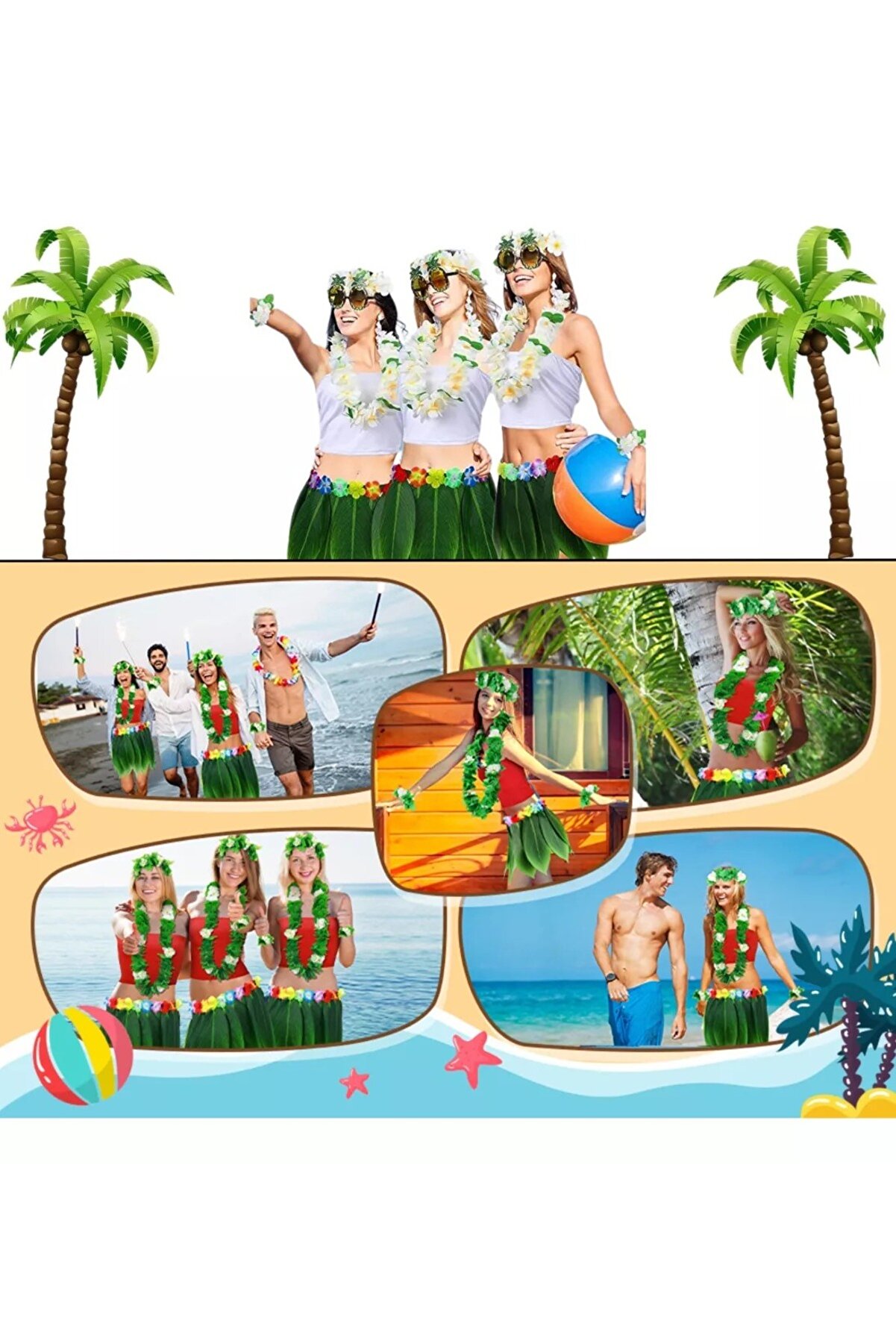 Go İthalat Tropi̇kal Esi̇nti̇li̇ Hawai̇i̇ Yapraklı Parti̇ Eteği̇ Yeti̇şki̇n Boy (4457)