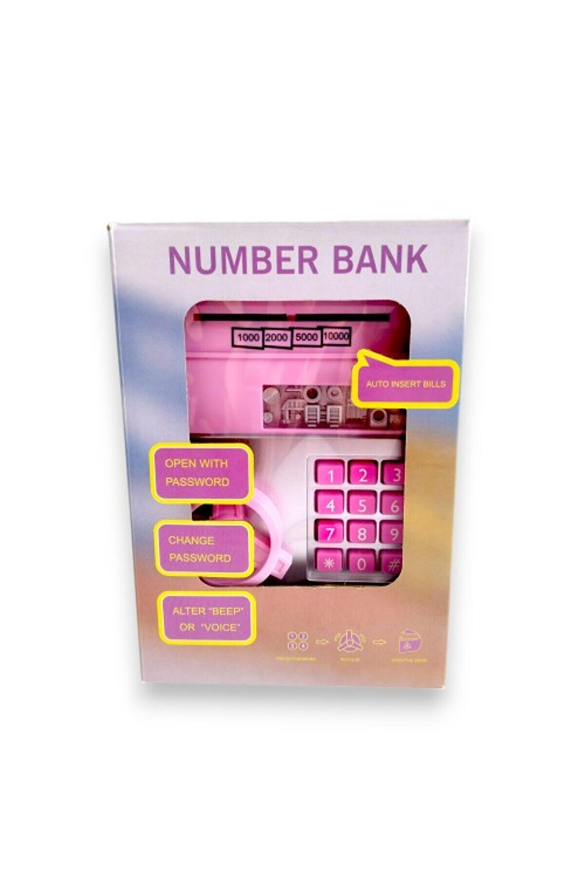 Şi̇freli̇ Otomati̇k Kağıt Para Alan Atm Pembe Kumbara